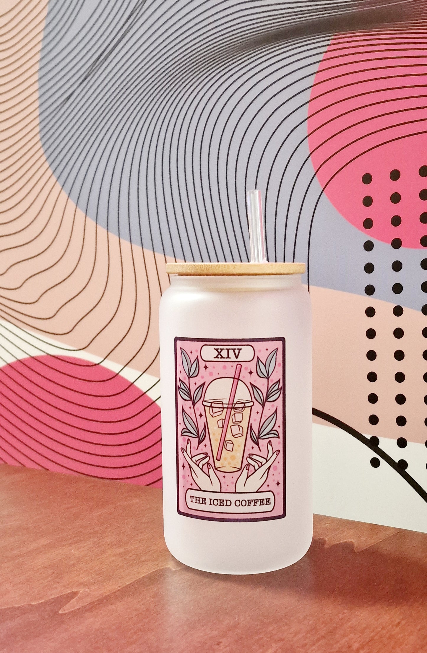 Iced Coffee Tarot 16oz glass can tumbler