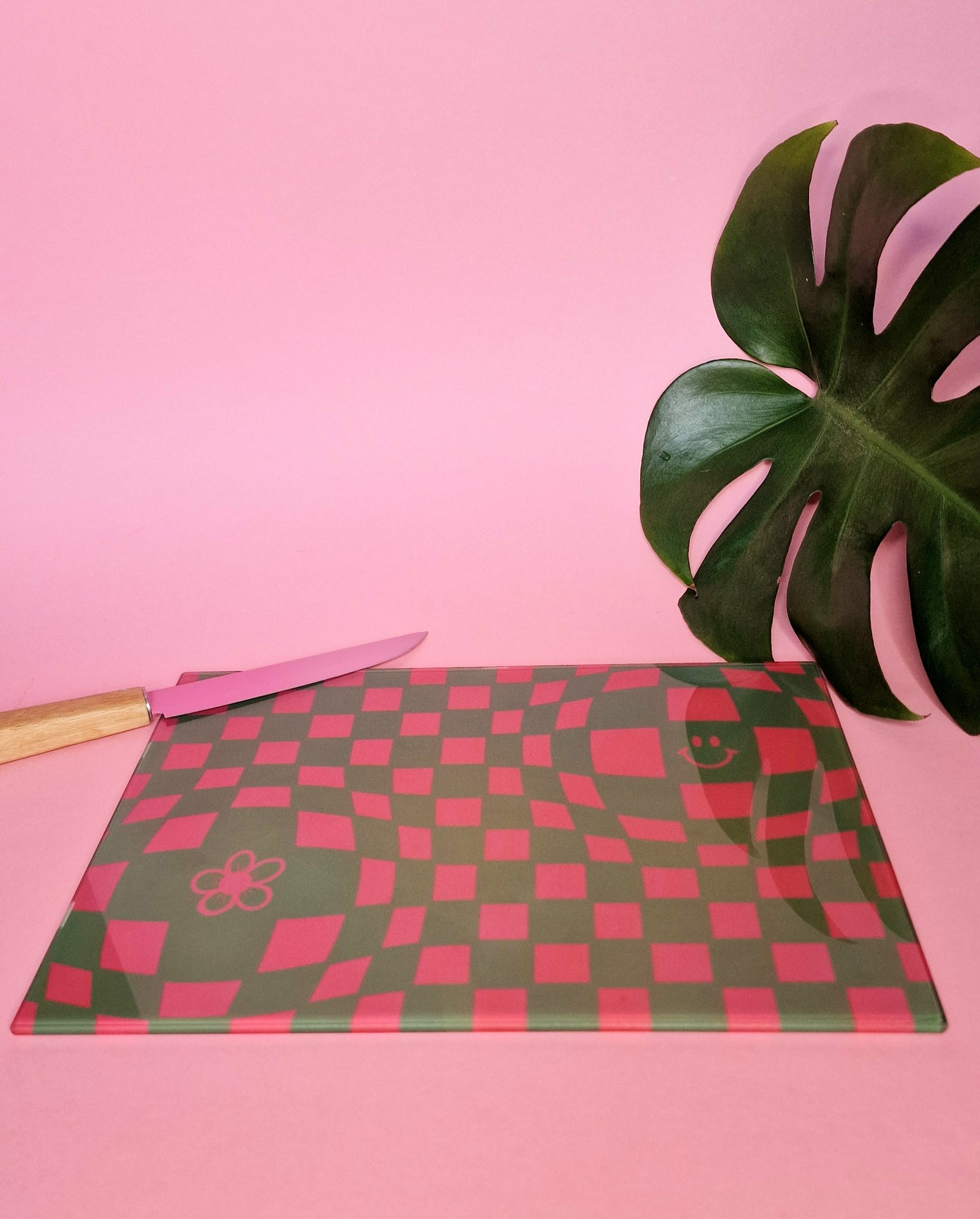 Pink & Green Funky Checkered Chopping Board