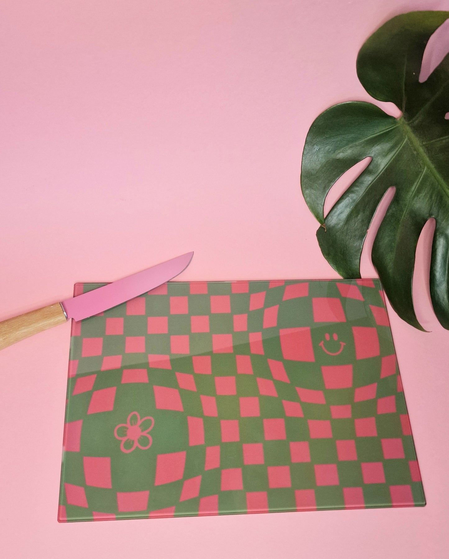 Pink & Green Funky Checkered Chopping Board