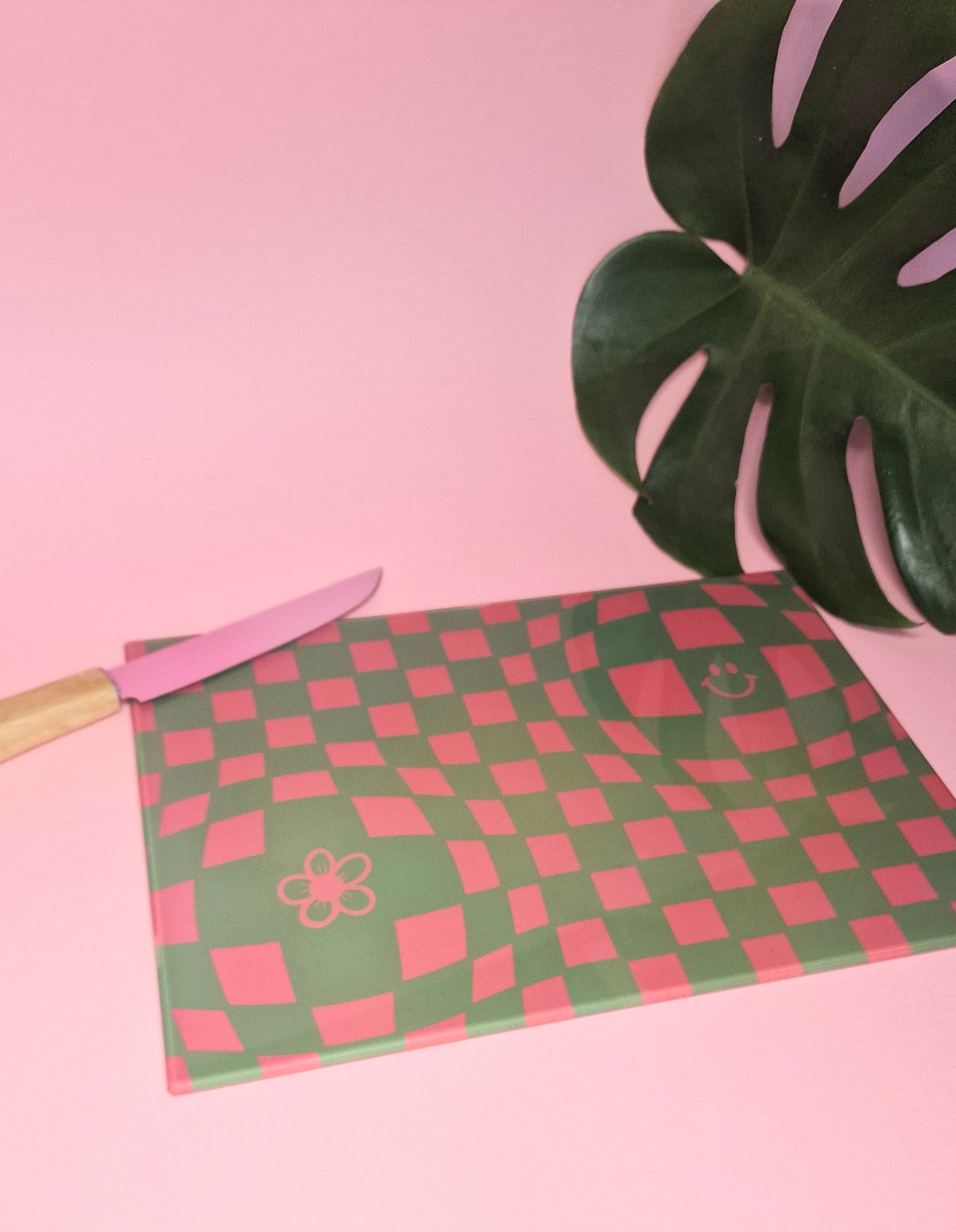 Pink & Green Funky Checkered Chopping Board