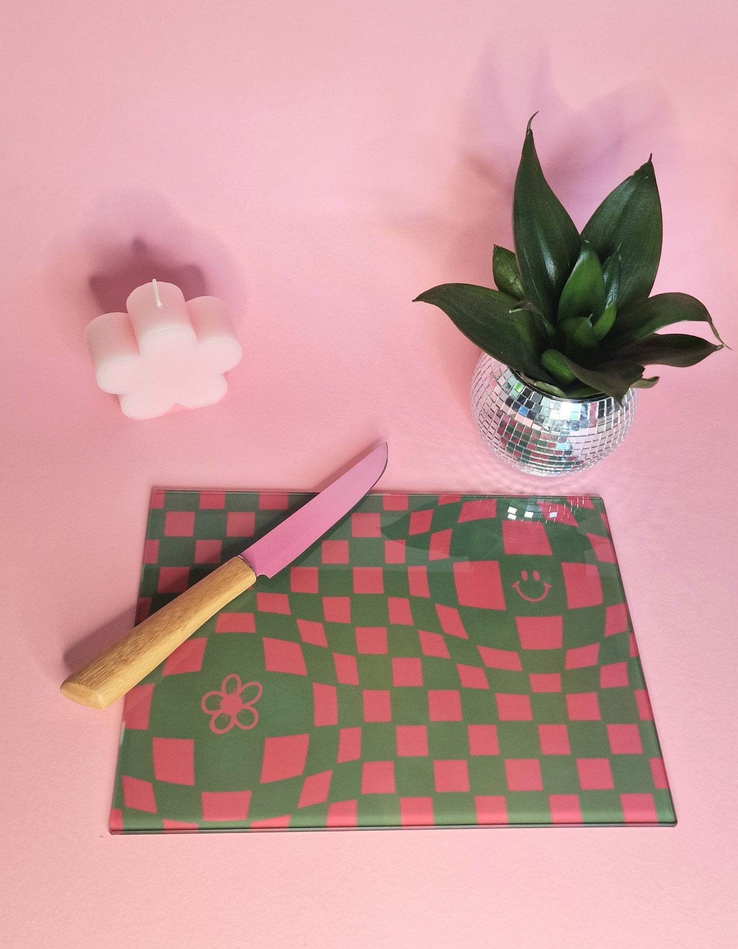 Pink & Green Funky Checkered Chopping Board