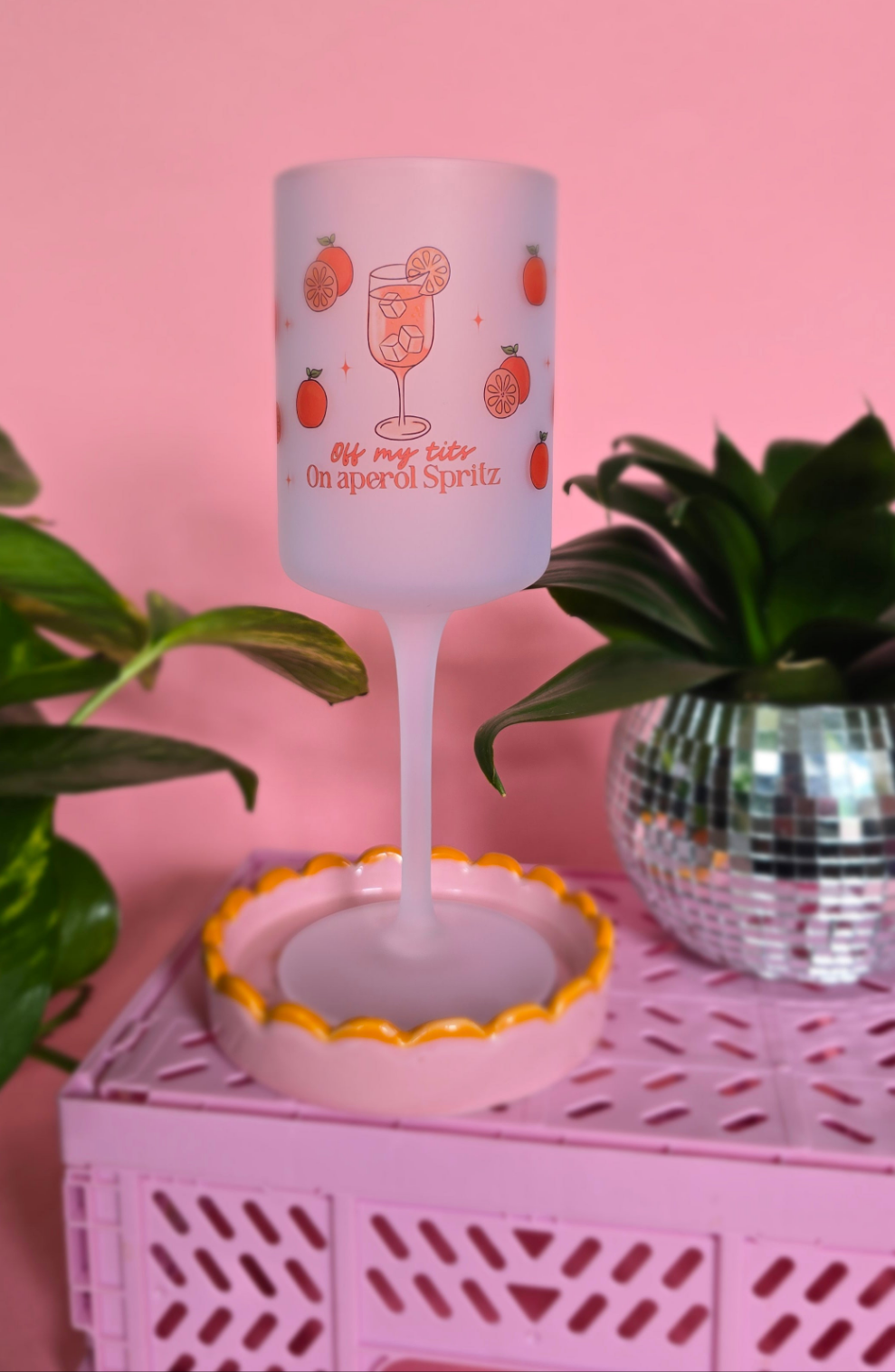 Off My Tits On Aperol Spritz Wine Glass