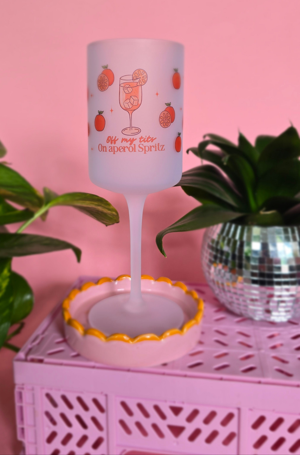 Off My Tits On Aperol Spritz Wine Glass