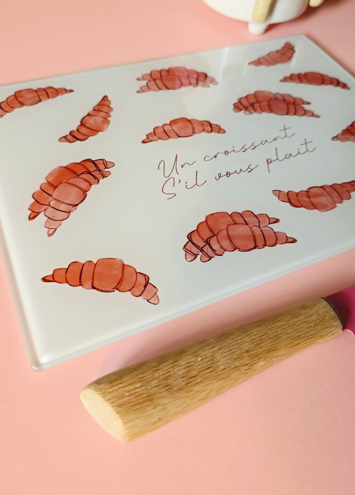 French Cute Croissant Glass Chopping Board