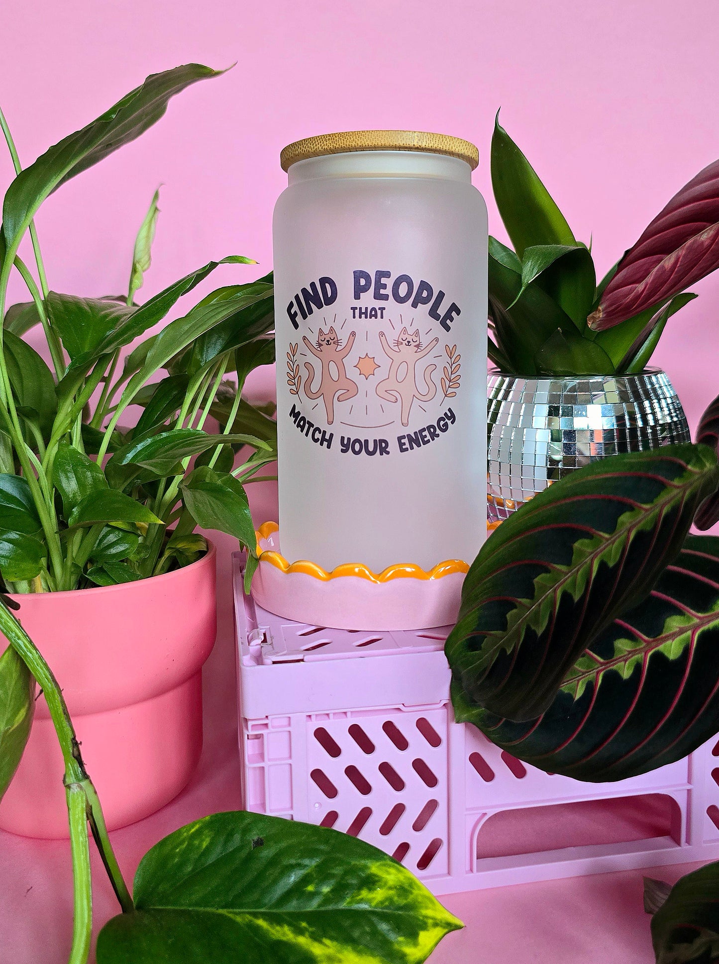Cute Cat Find People That Match Your Vibe Glass Tumbler