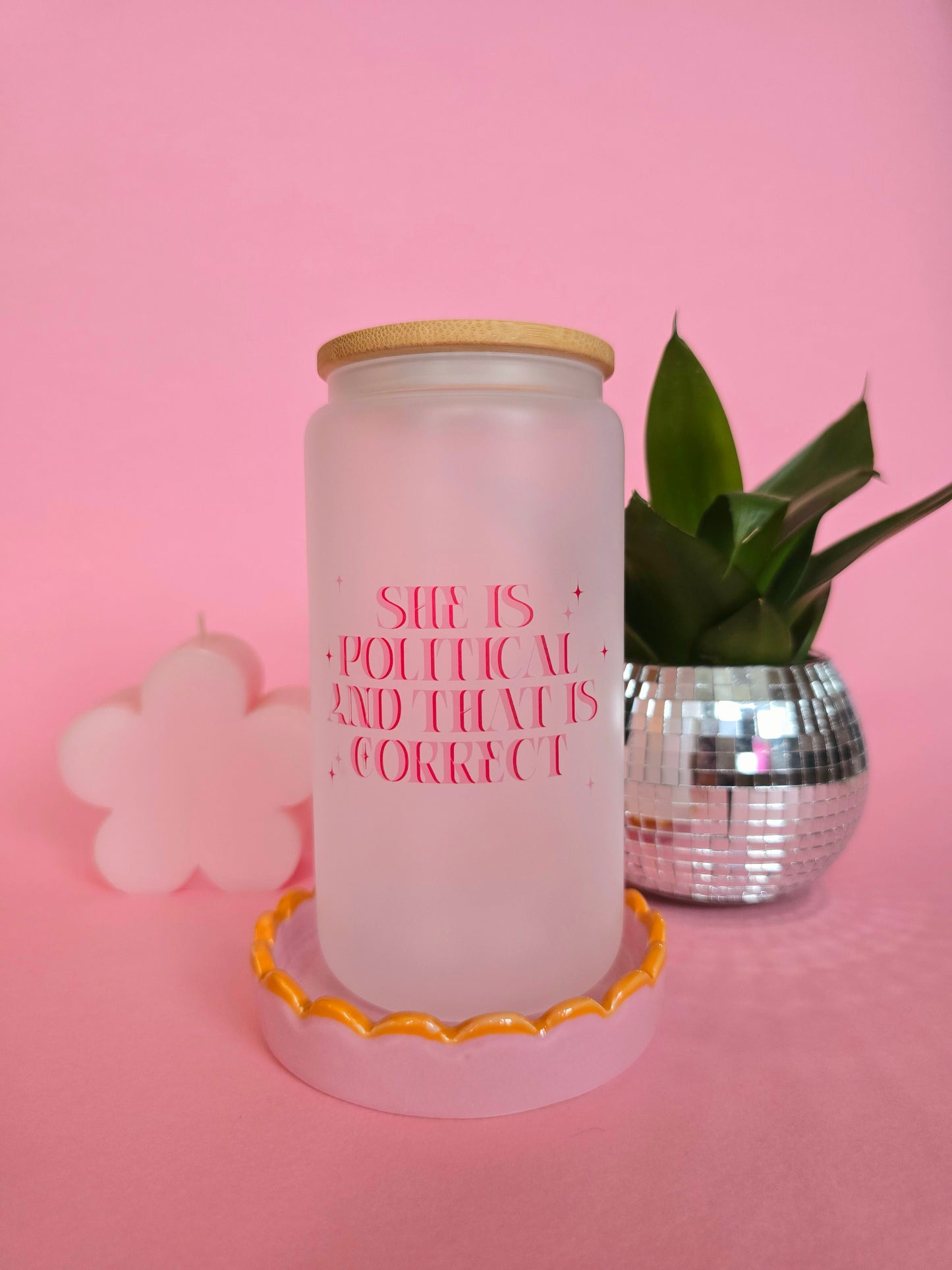 She is Political Glass Tumbler