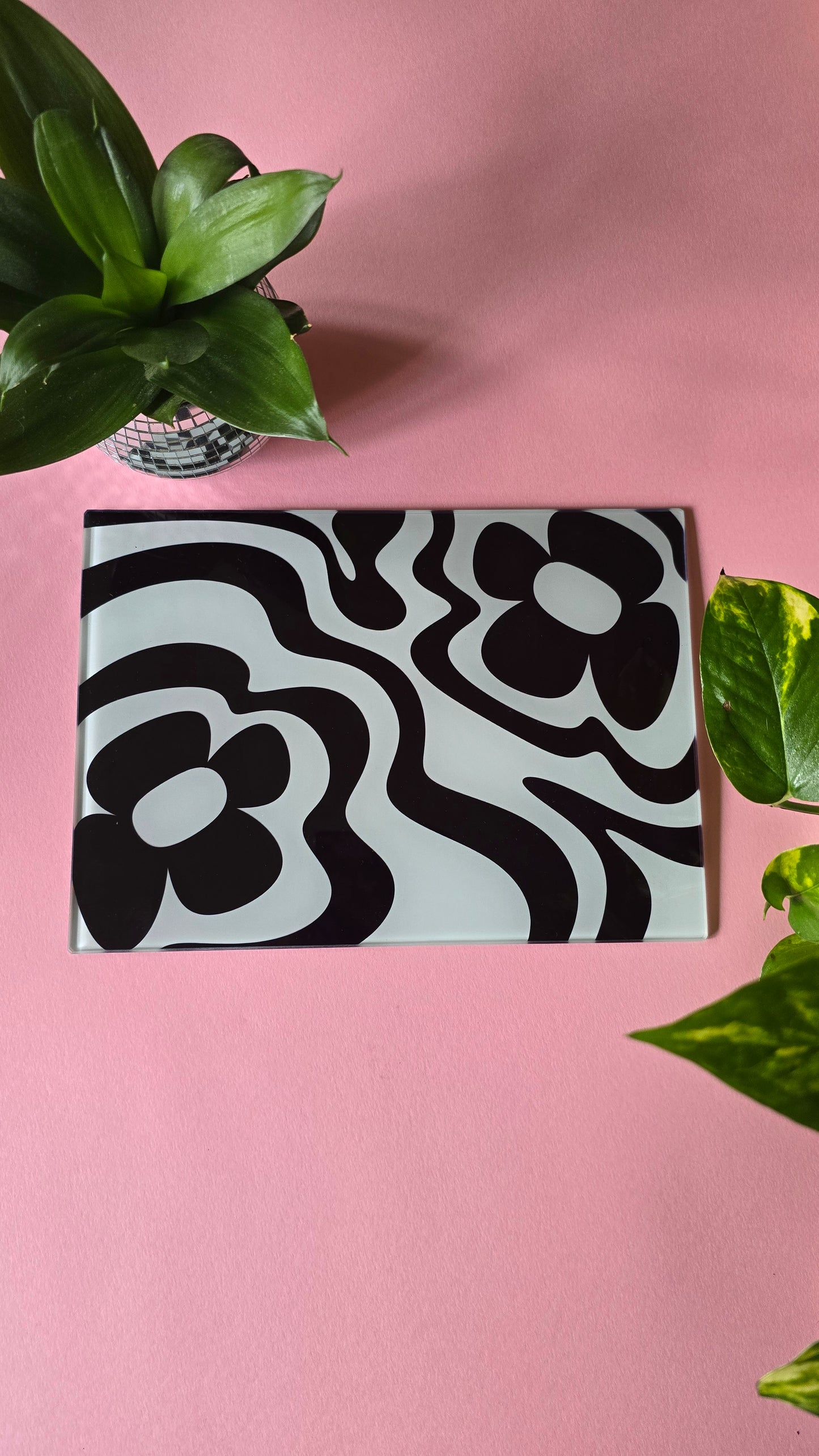 Monochrome Funky Vibey Glass Chopping Board