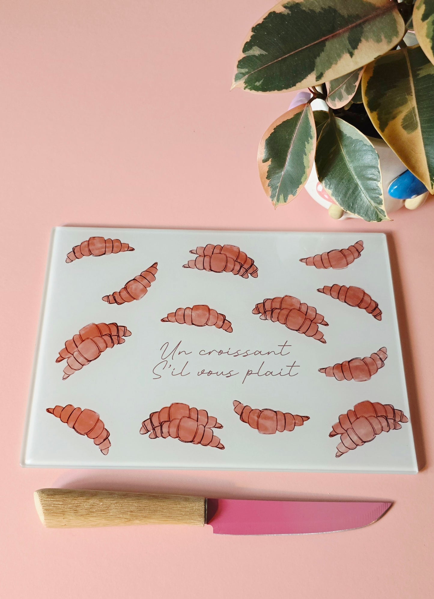 French Cute Croissant Glass Chopping Board