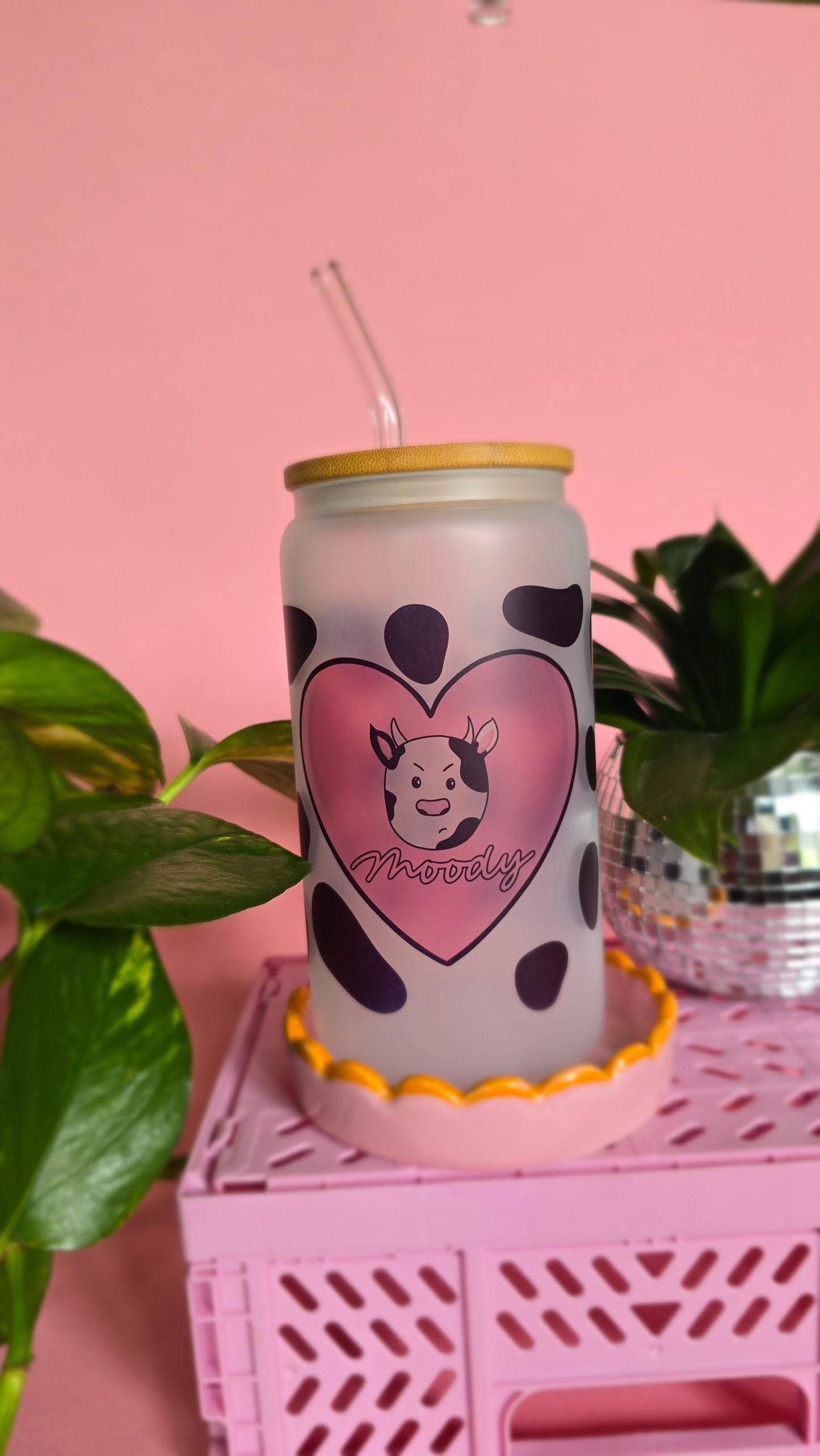 Moody Cow Print Glass Tumbler
