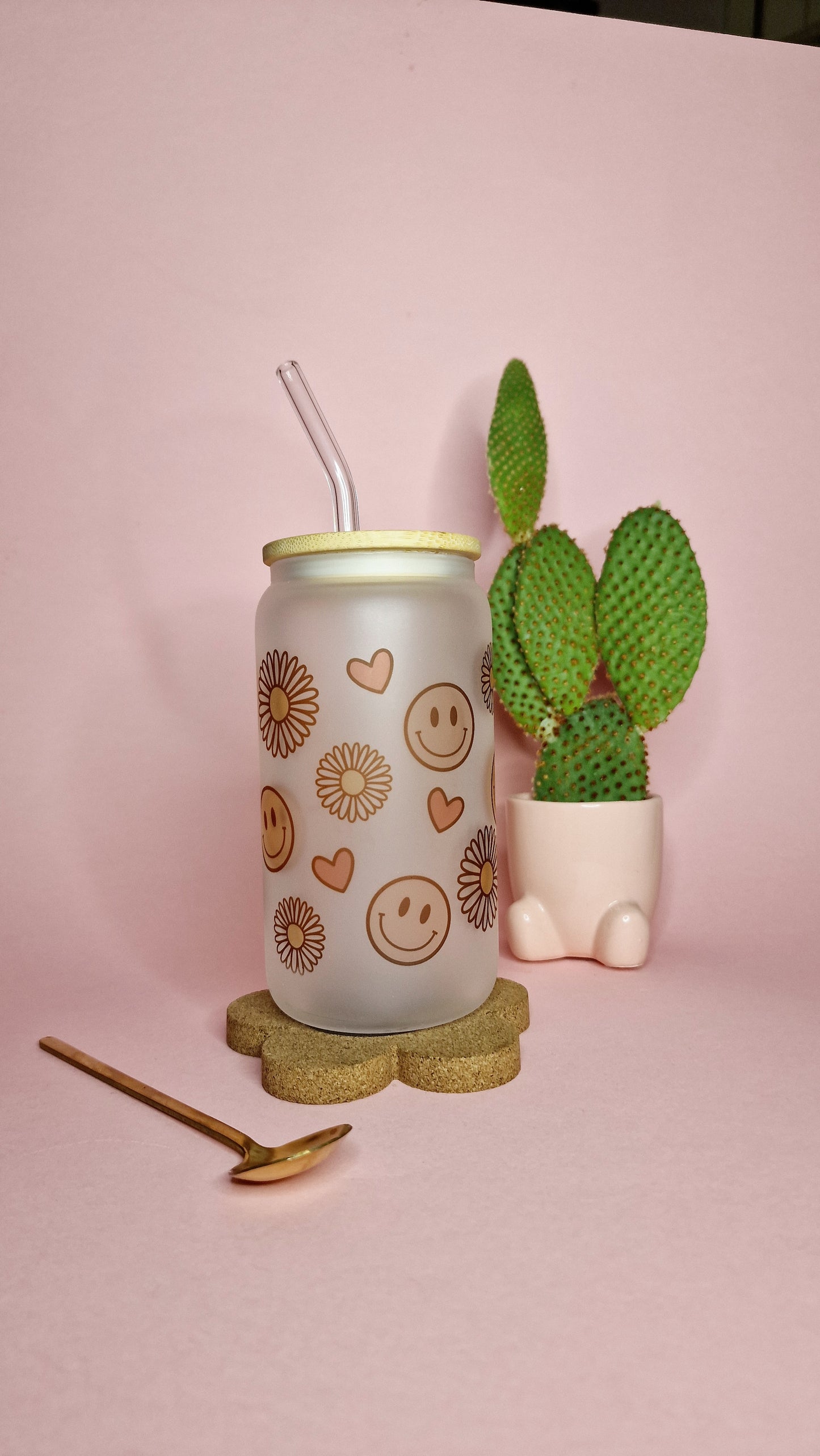 Smileys & Flowers | 16oz glass can tumbler