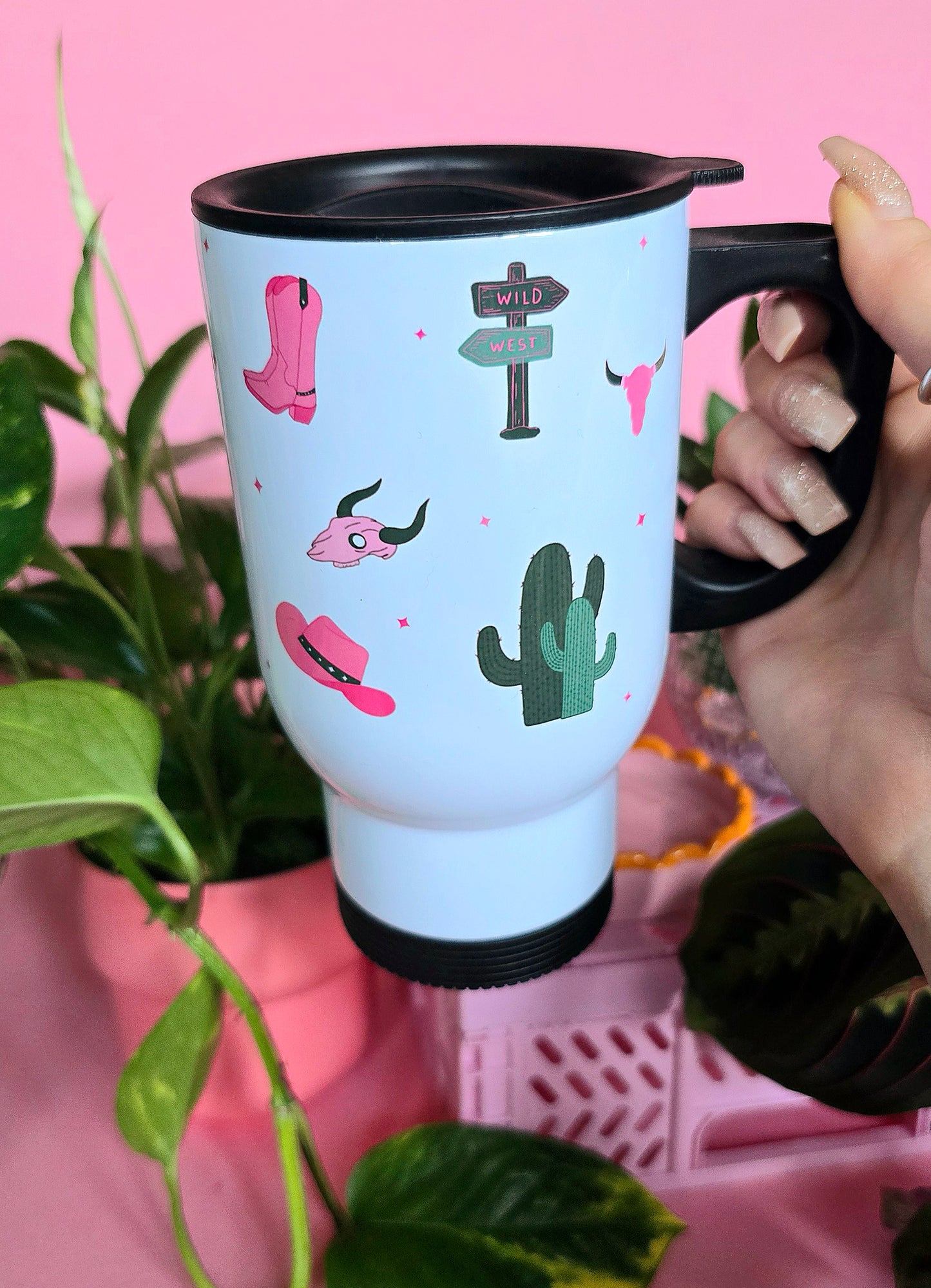 Yee Haw Western Pink & Green | Cute Travel Mugs