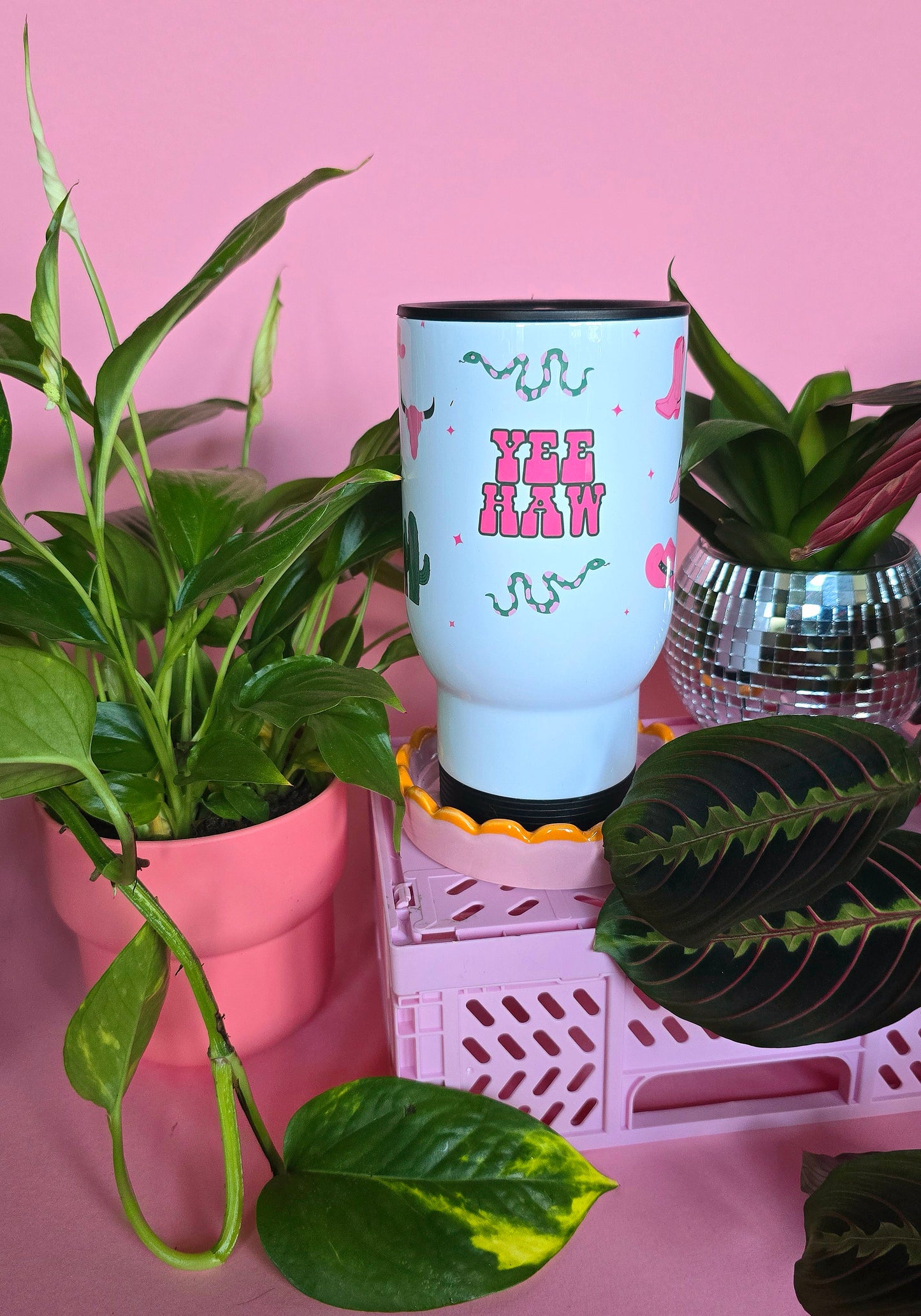 Yee Haw Western Pink & Green | Cute Travel Mugs
