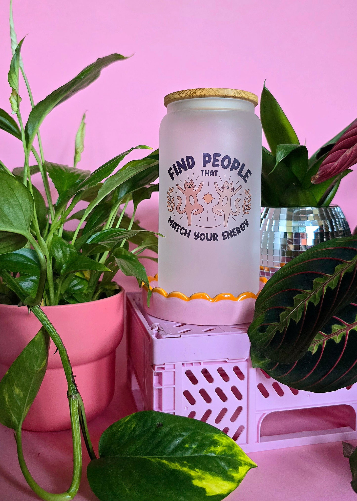Cute Cat Find People That Match Your Vibe Glass Tumbler