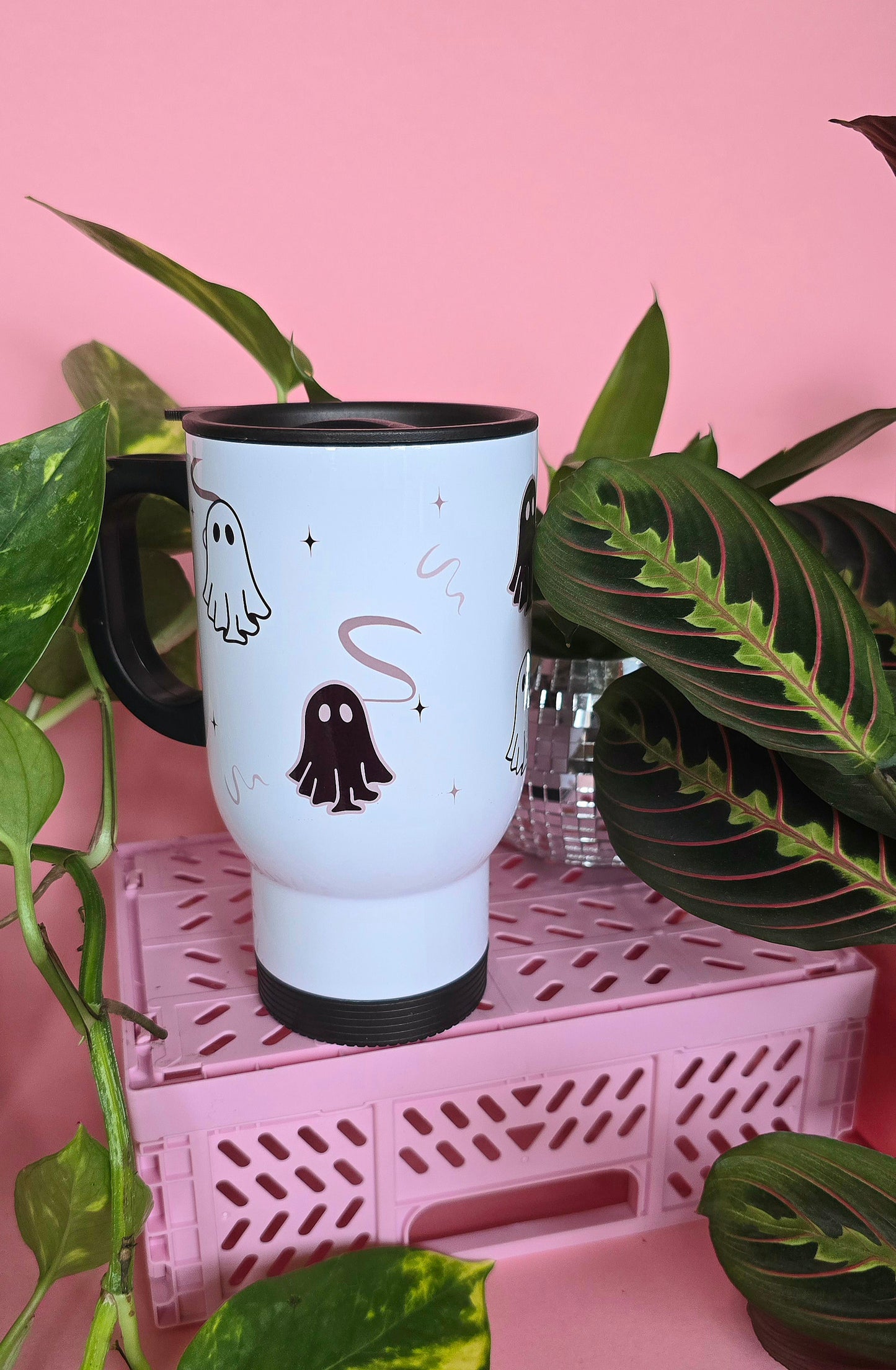 Monochrome Ghosties Travel Mug