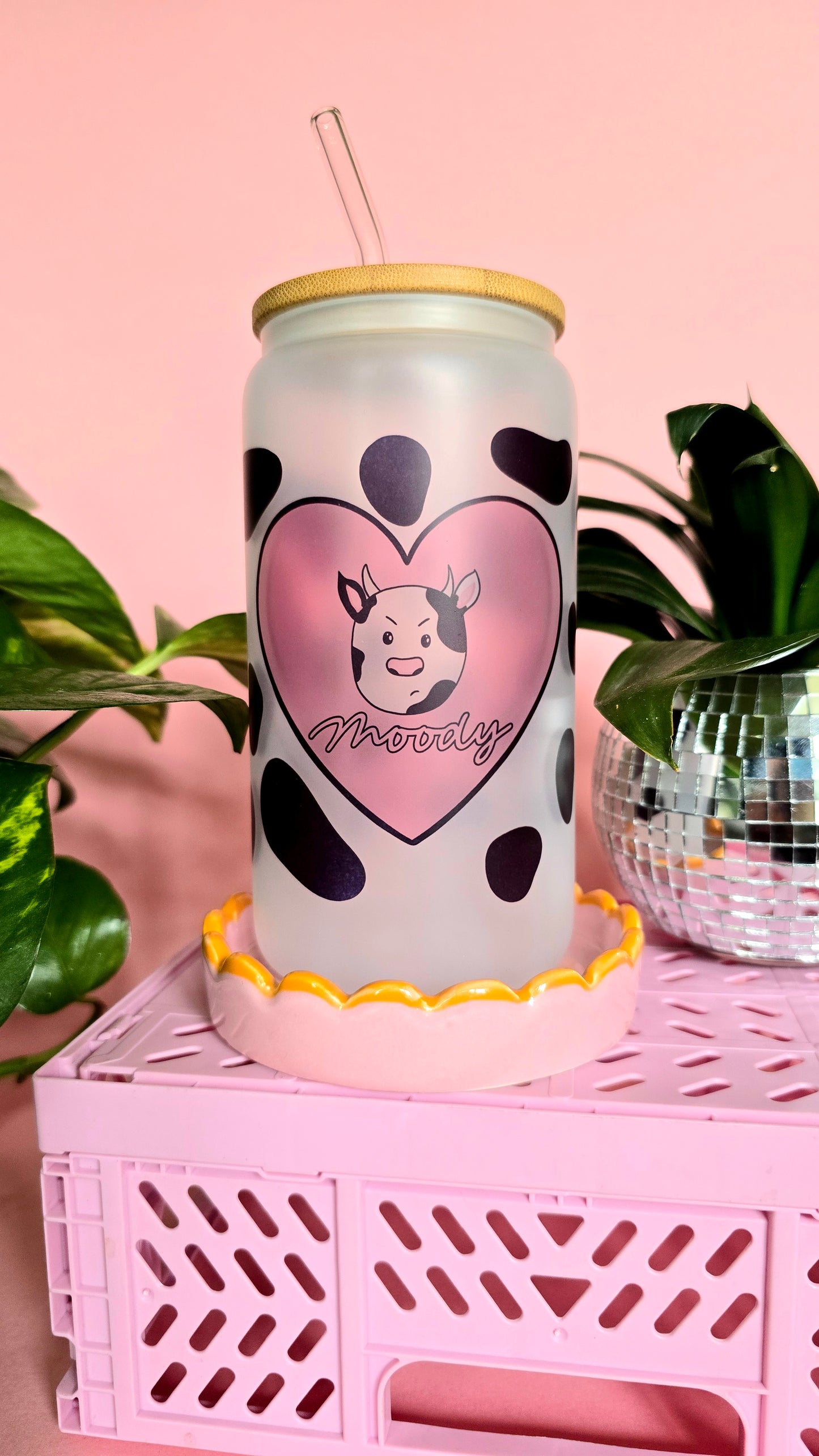 Moody Cow Print Glass Tumbler