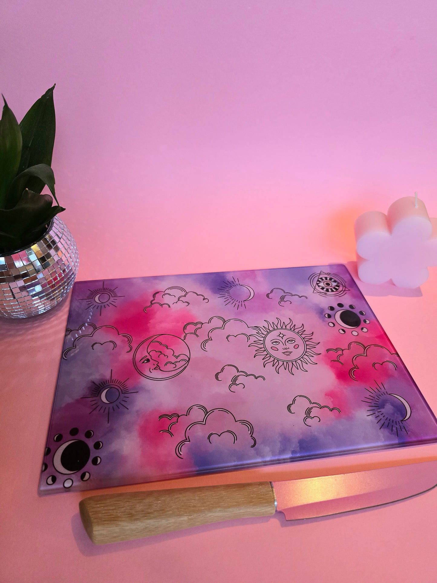 Celestial Sky Pink & Purple Glass Chopping Board