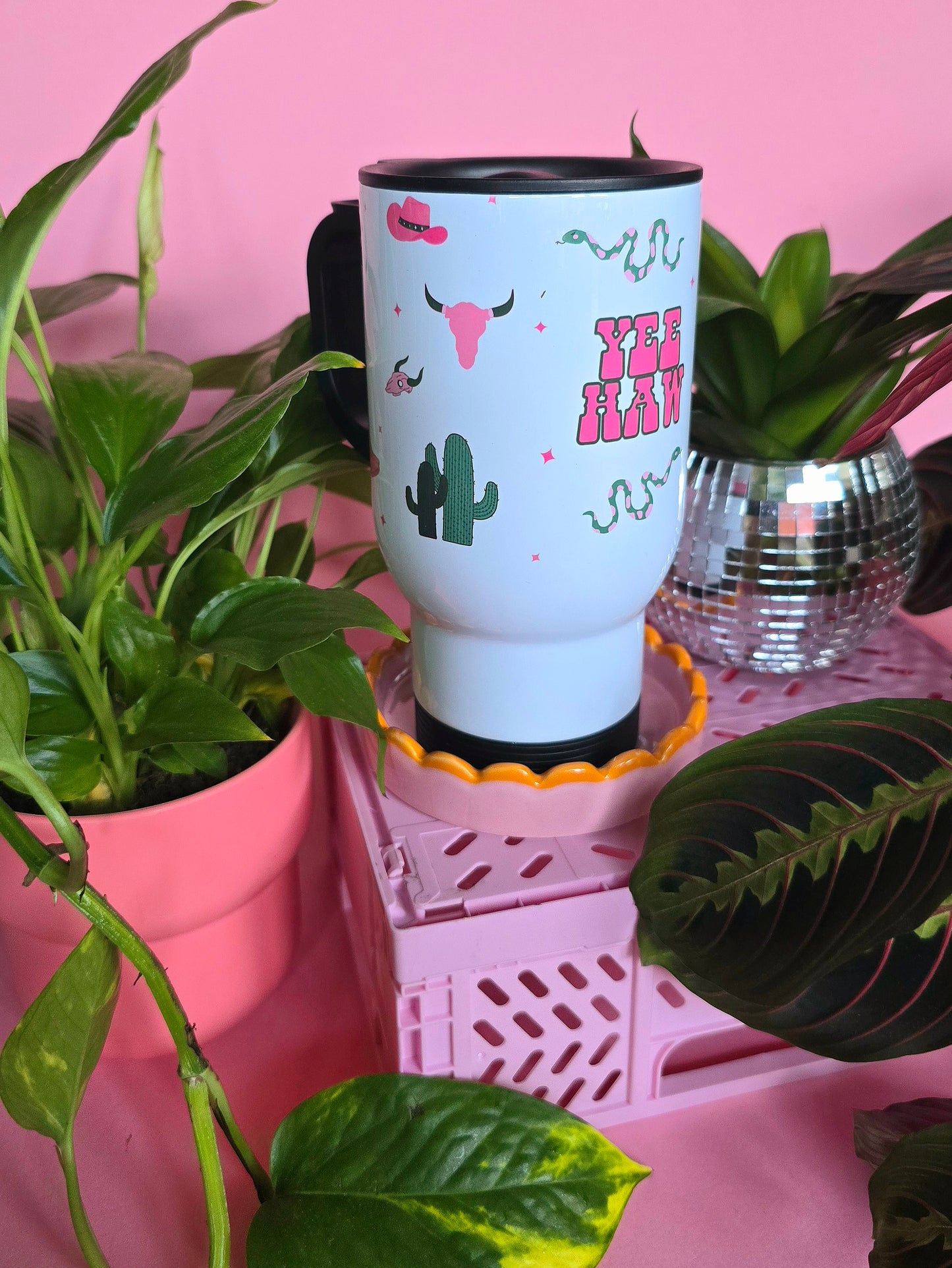 Yee Haw Western Pink & Green | Cute Travel Mugs