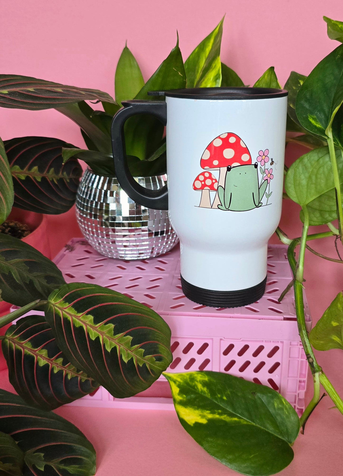Cute Frog and Mushrooms Travel Mug