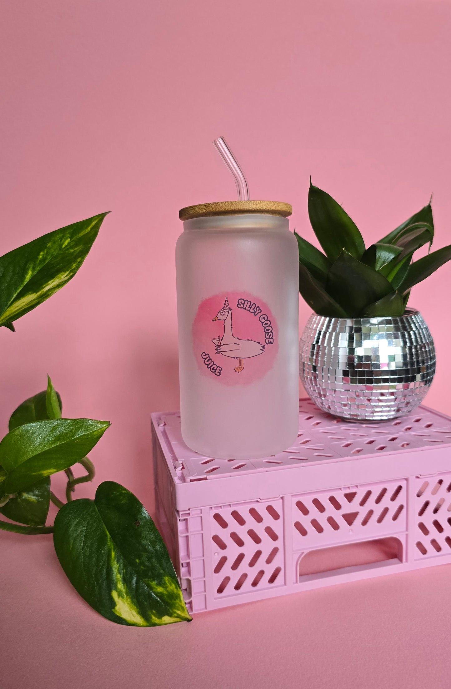 Silly Goose Juice Pink Glass Tumbler