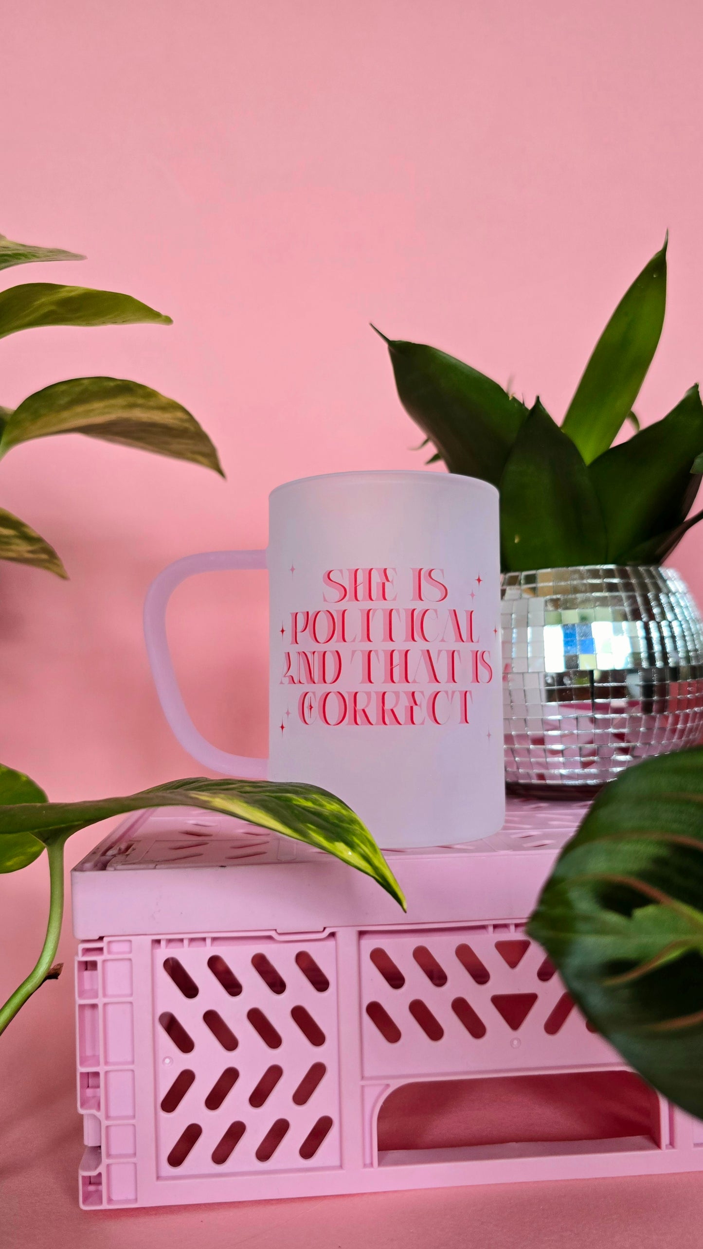 She is Political Mug | Pink Handled Frosted Glass Mug