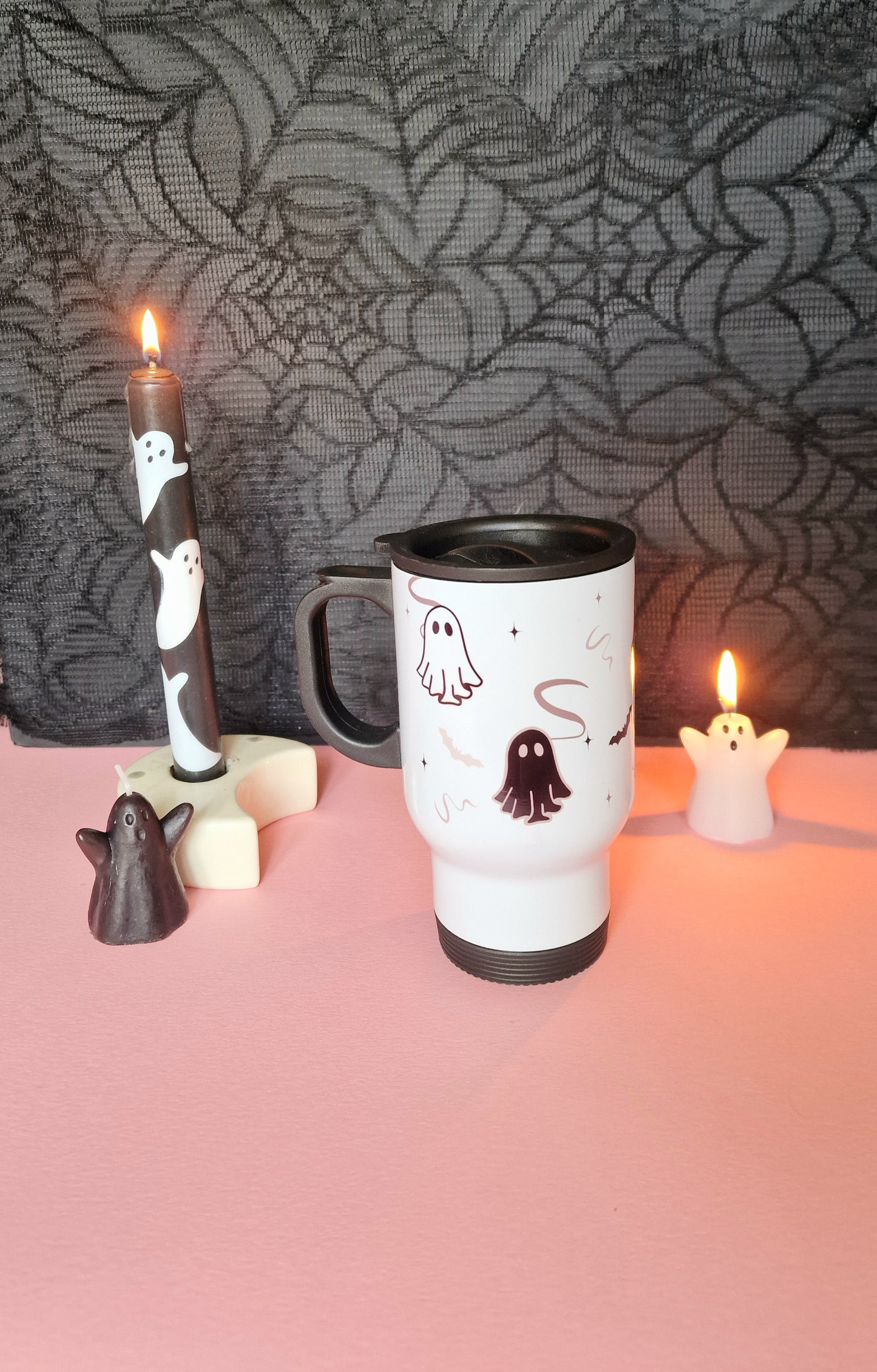 Monochrome Ghosties Travel Mug