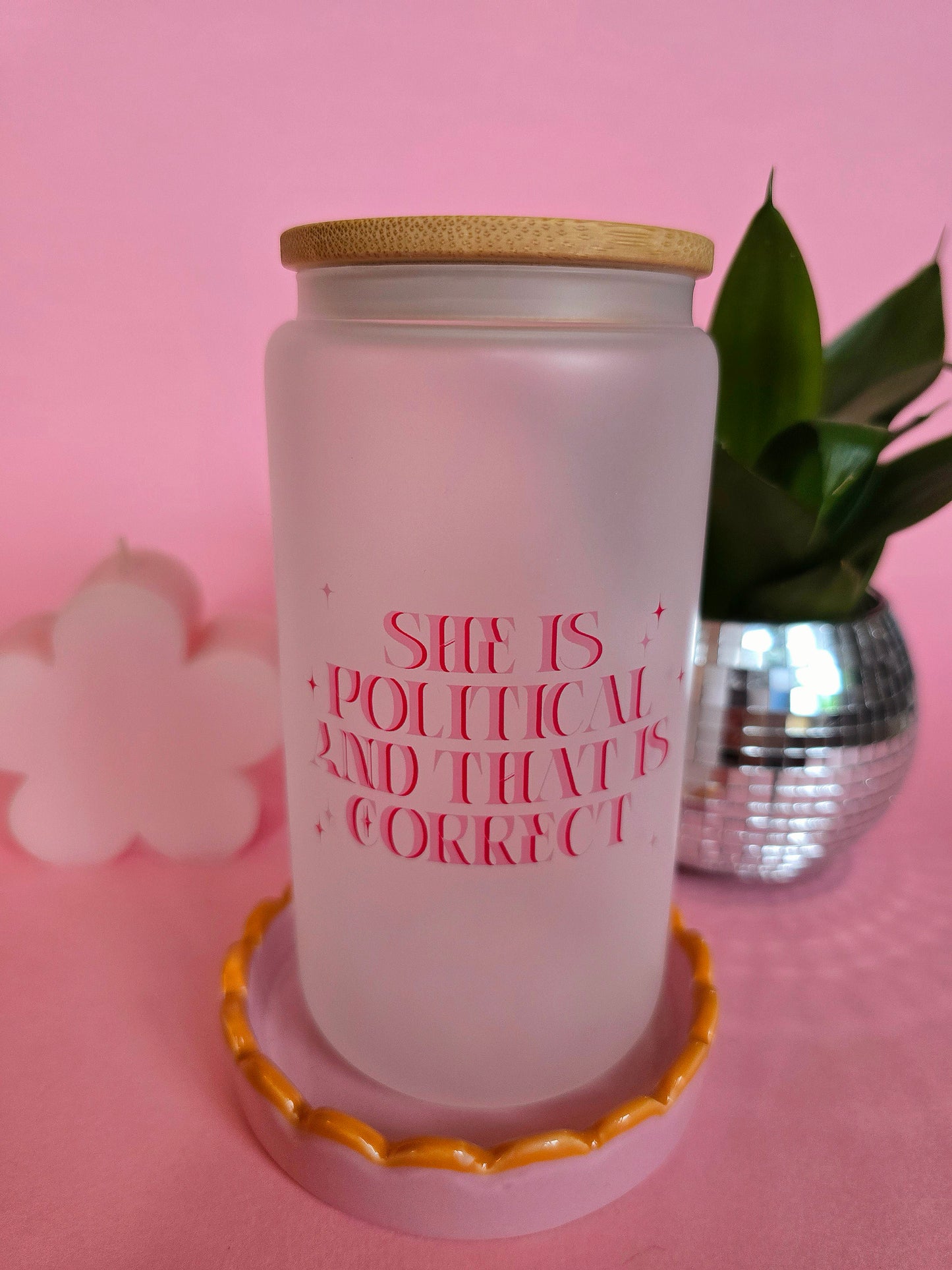 She is Political Glass Tumbler