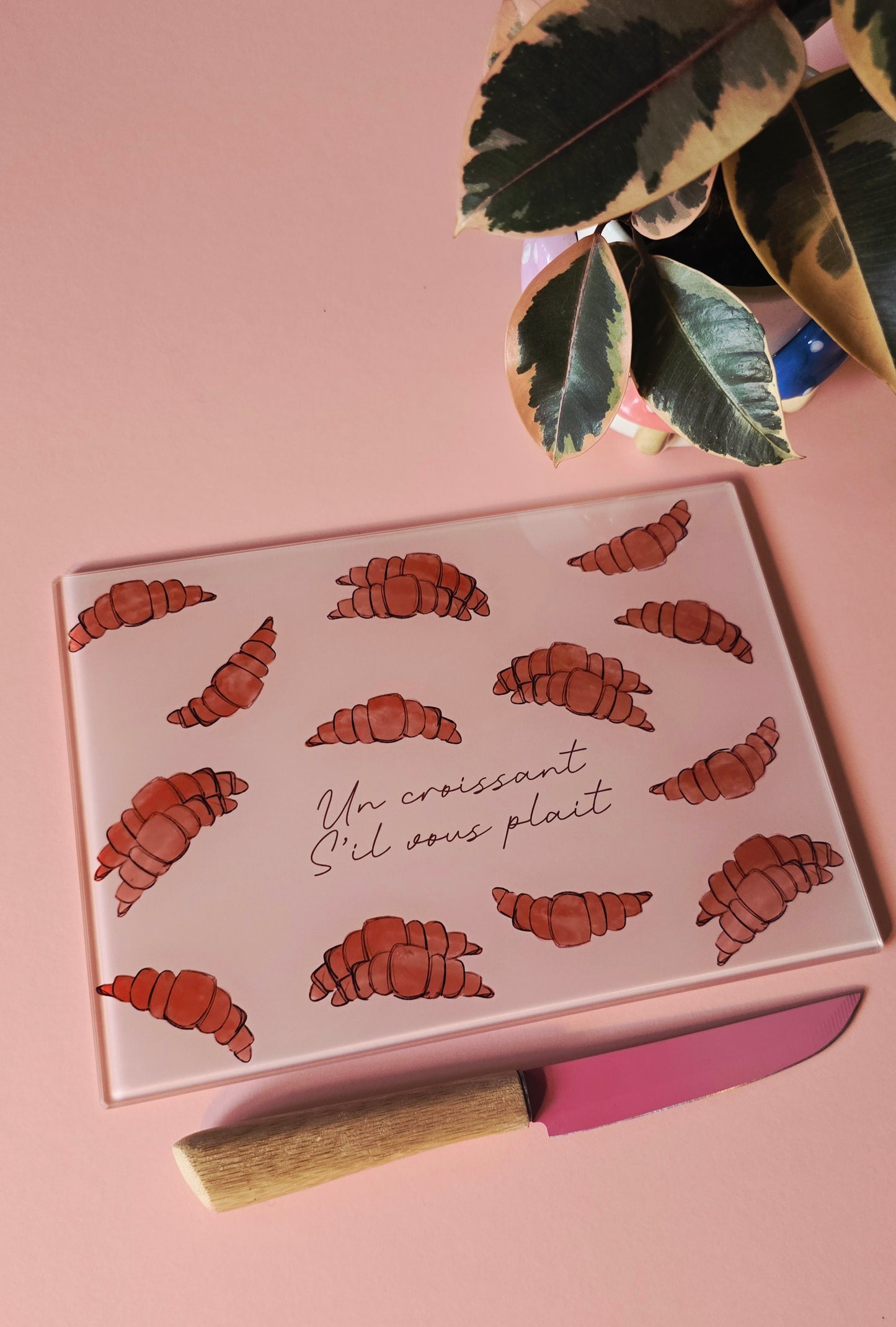 French Cute Croissant Glass Chopping Board