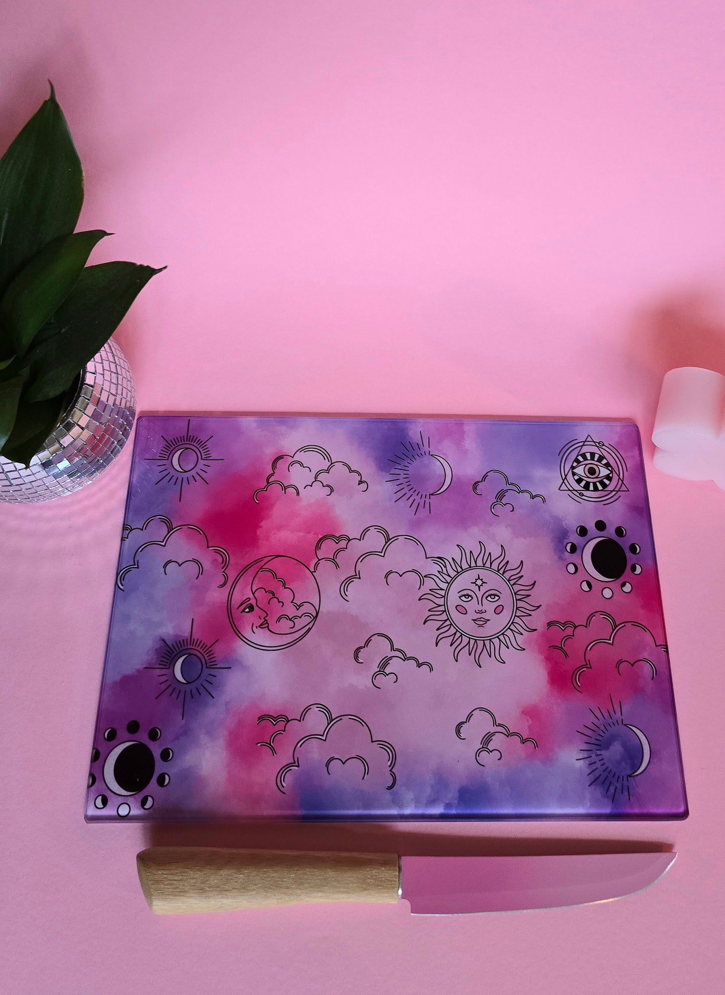 Celestial Sky Pink & Purple Glass Chopping Board