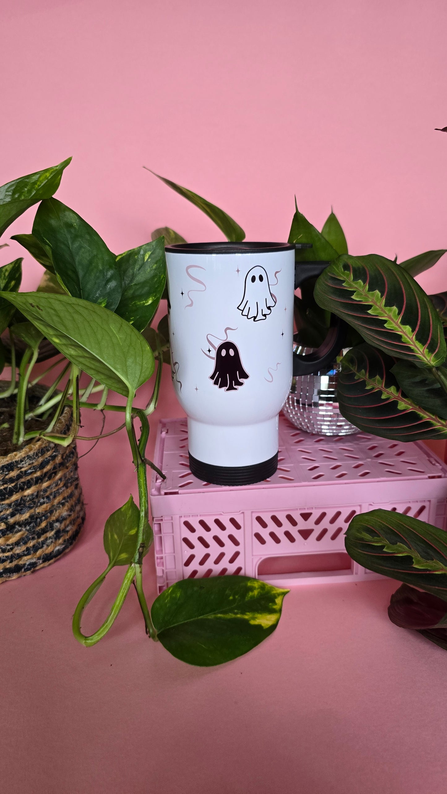 Monochrome Ghosties Travel Mug