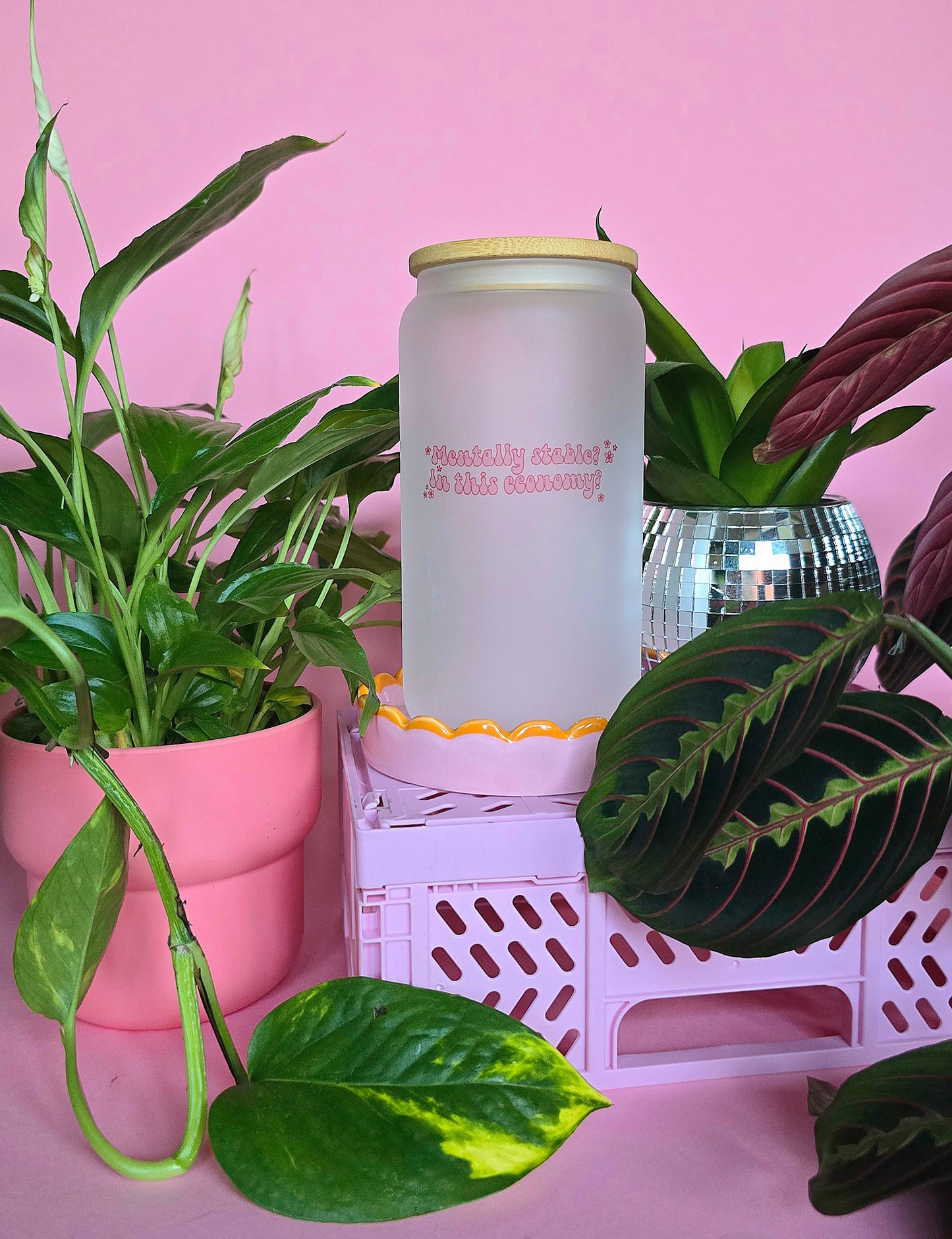 Mentally Stable Glass Tumbler With Bamboo Lid & Straw