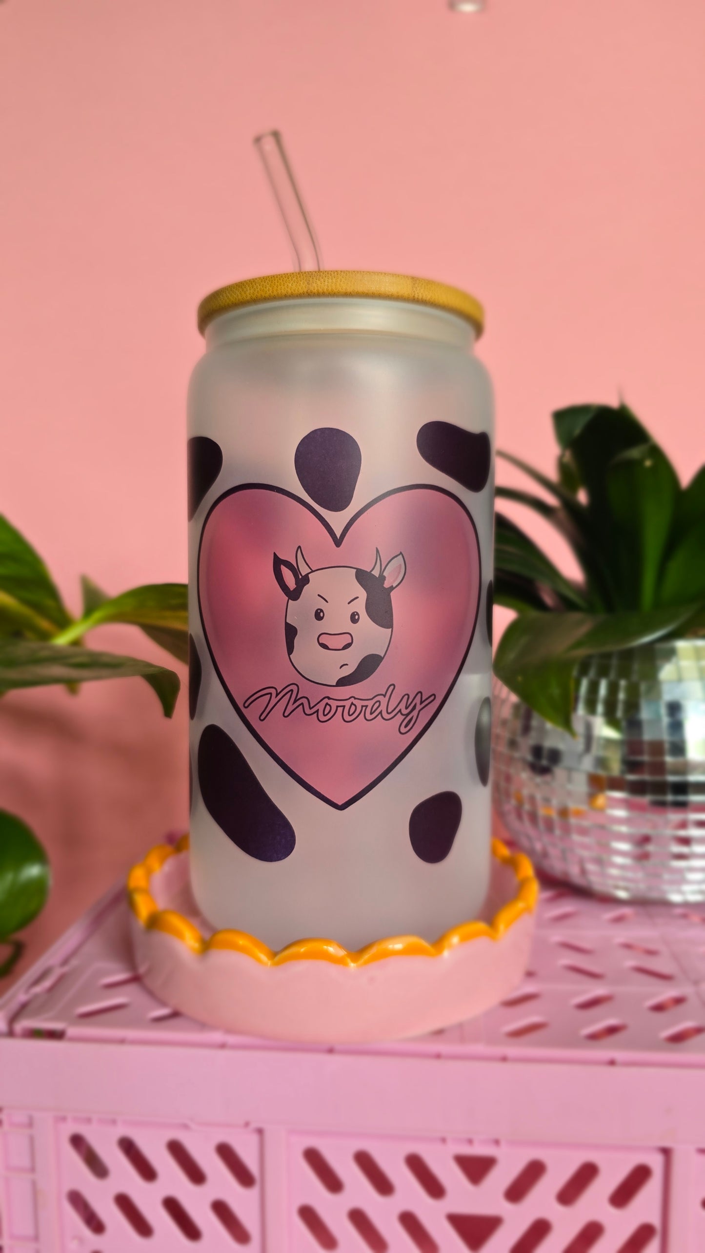 Moody Cow Print Glass Tumbler