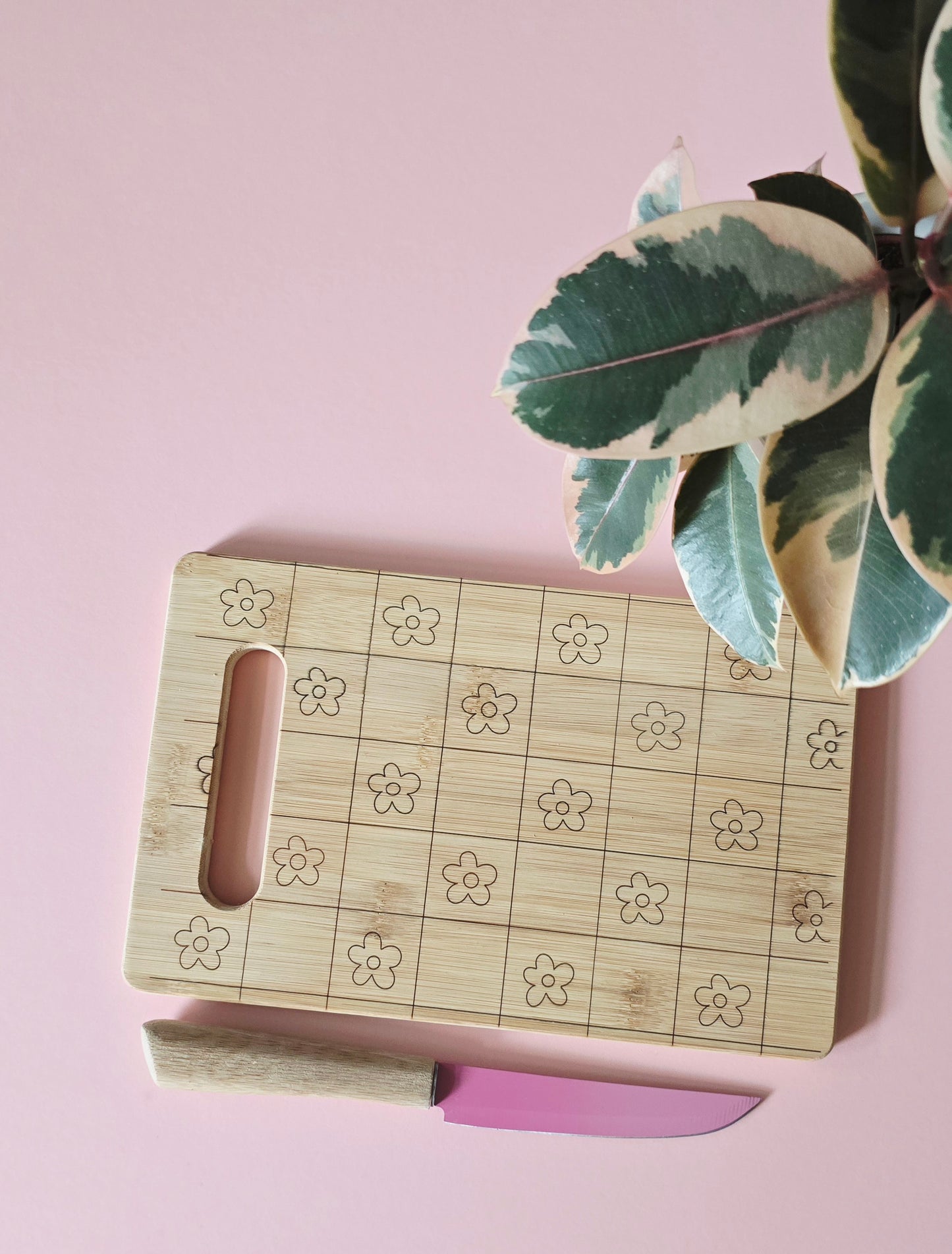 Cute Check Flowers Organic Bamboo Chopping Board