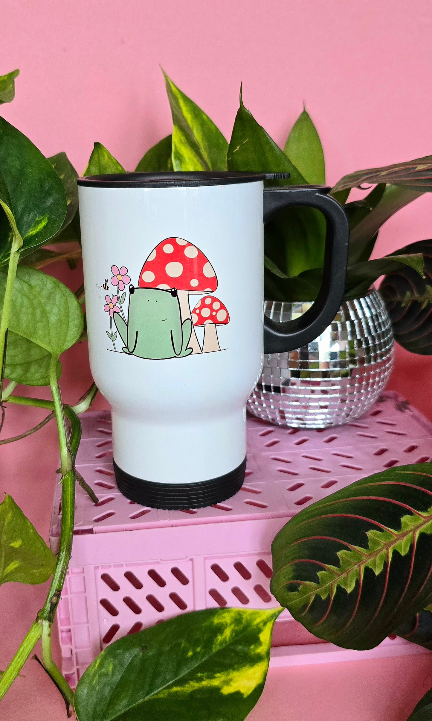 Cute Frog and Mushrooms Travel Mug