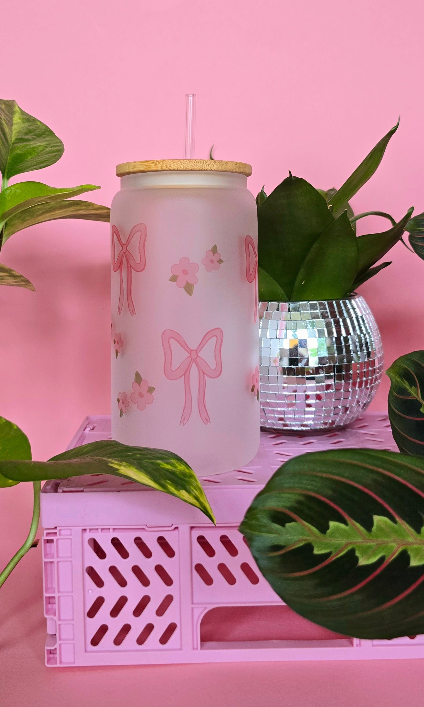 Bows & Flowers | 16oz glass can tumbler
