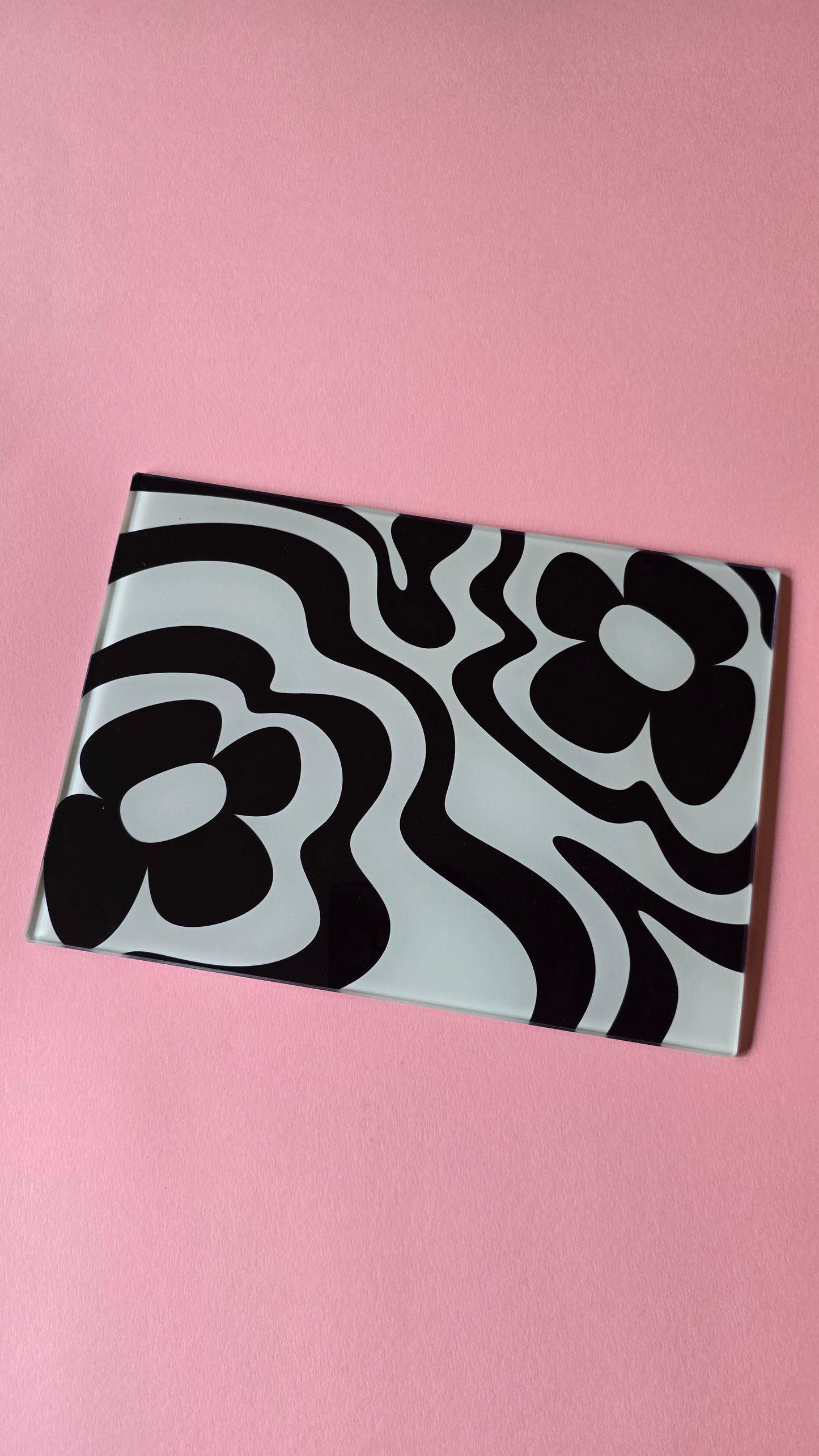 Monochrome Funky Vibey Glass Chopping Board