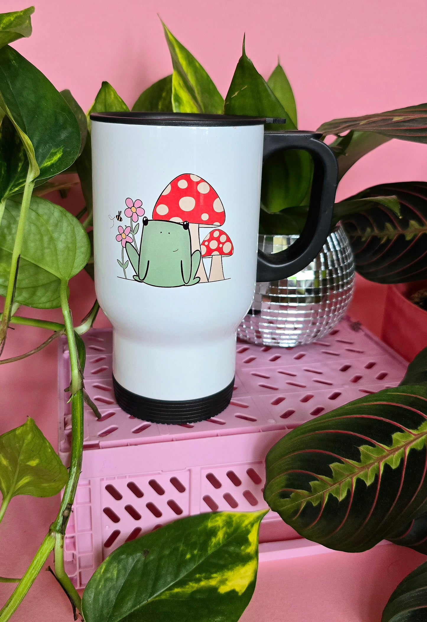 Cute Frog and Mushrooms Travel Mug