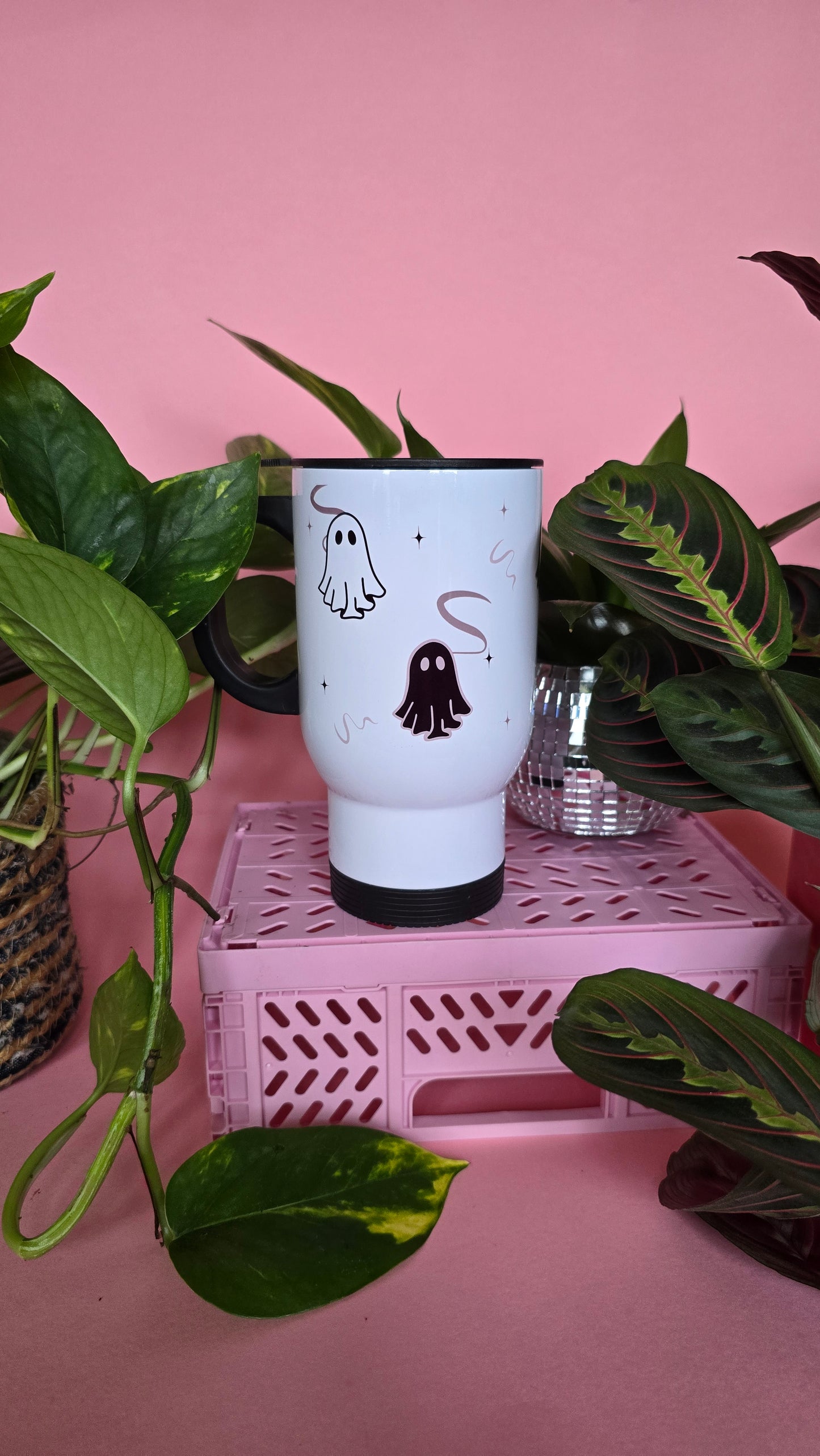 Monochrome Ghosties Travel Mug