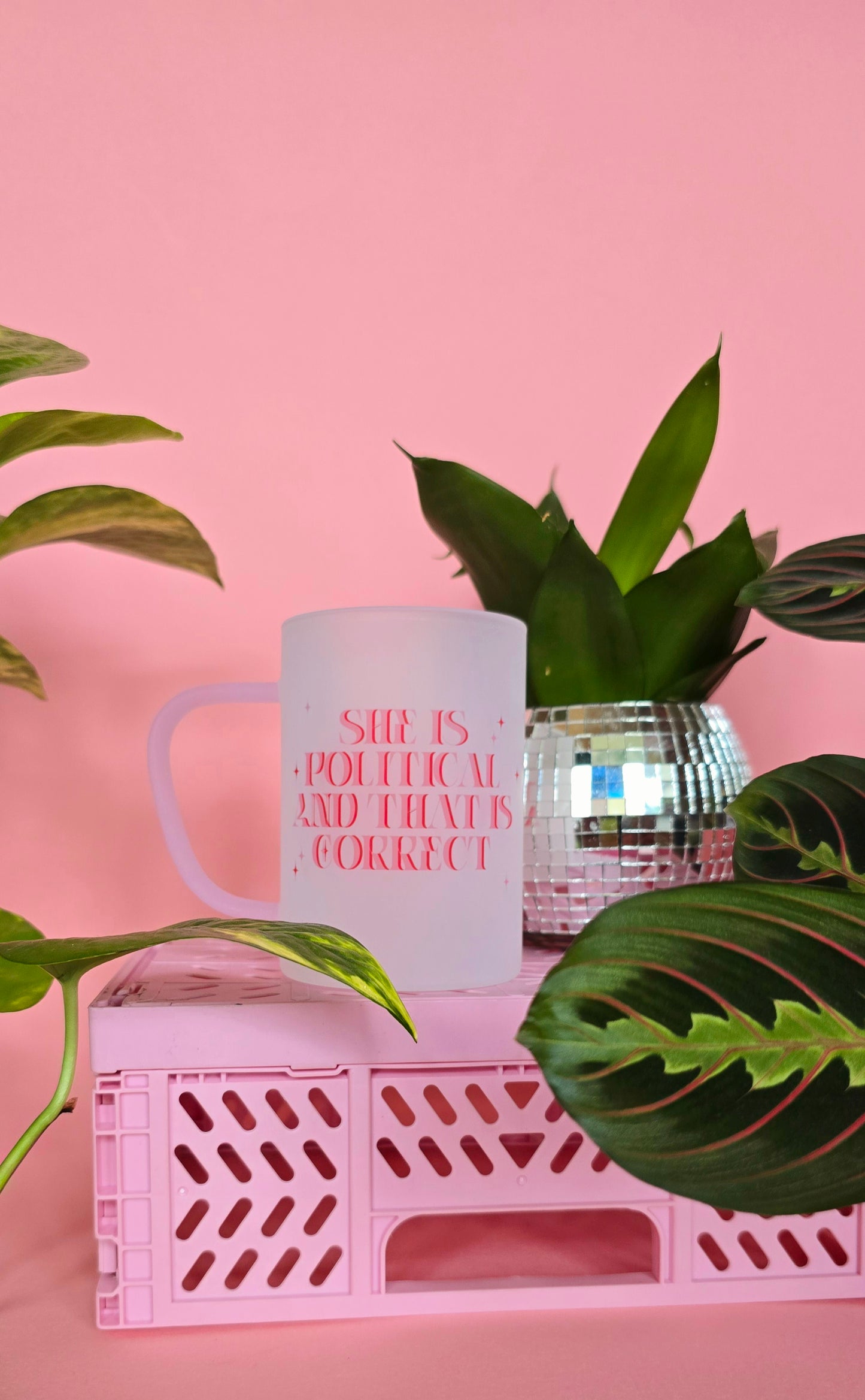 She is Political Mug | Pink Handled Frosted Glass Mug