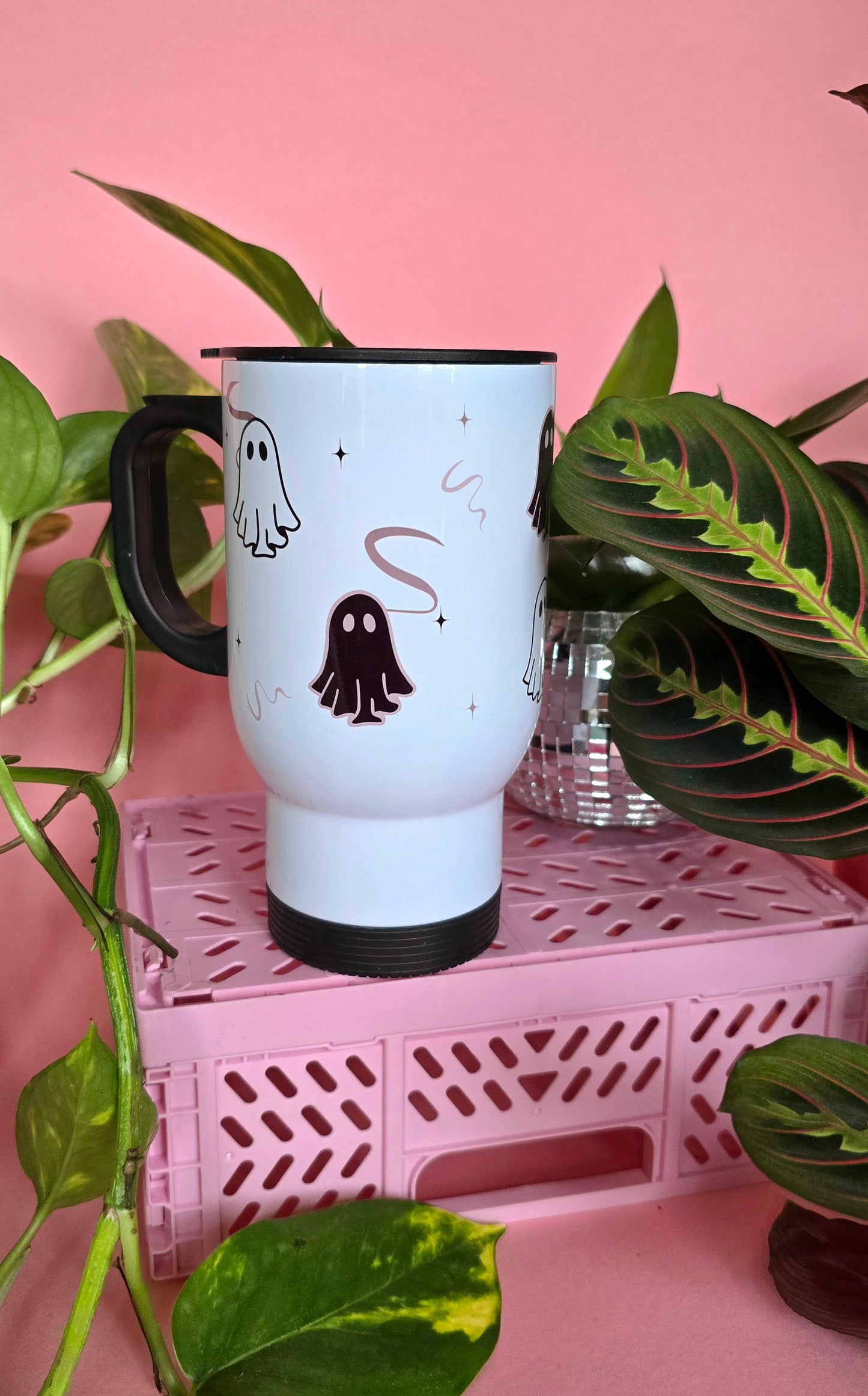 Monochrome Ghosties Travel Mug