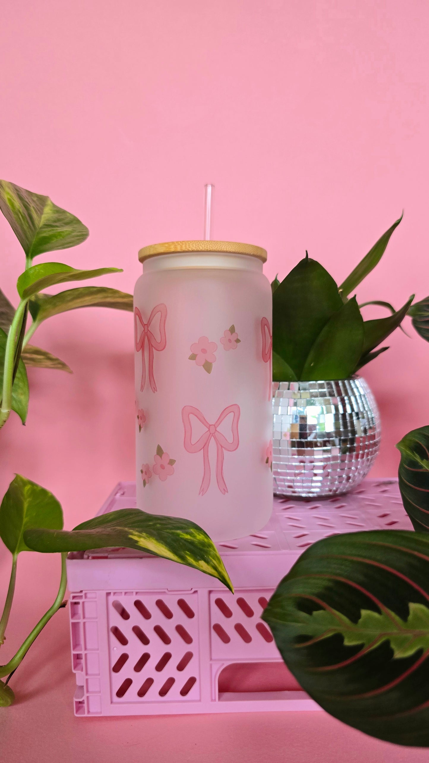 Bows & Flowers | 16oz glass can tumbler