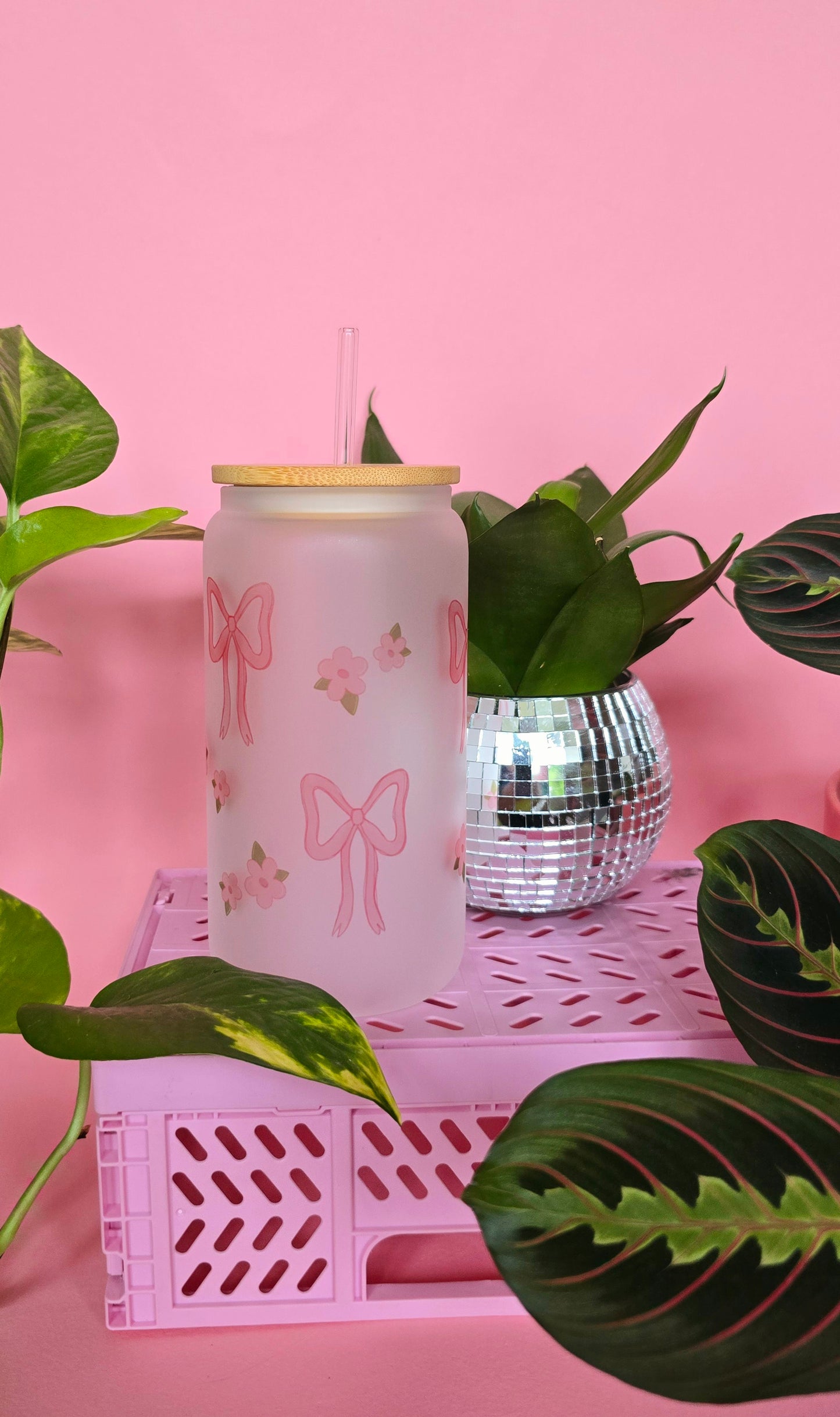 Bows & Flowers | 16oz glass can tumbler