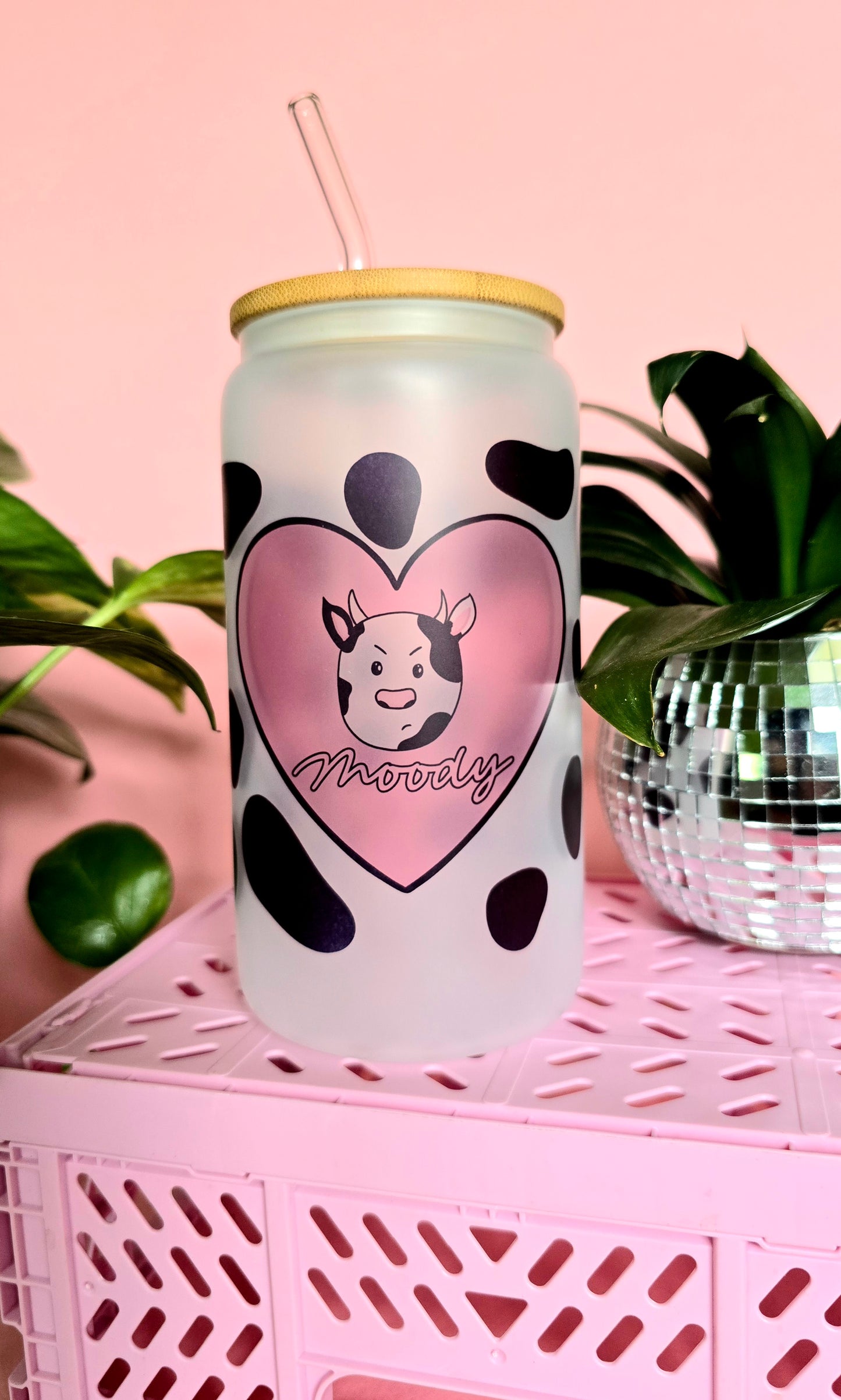 Moody Cow Print Glass Tumbler