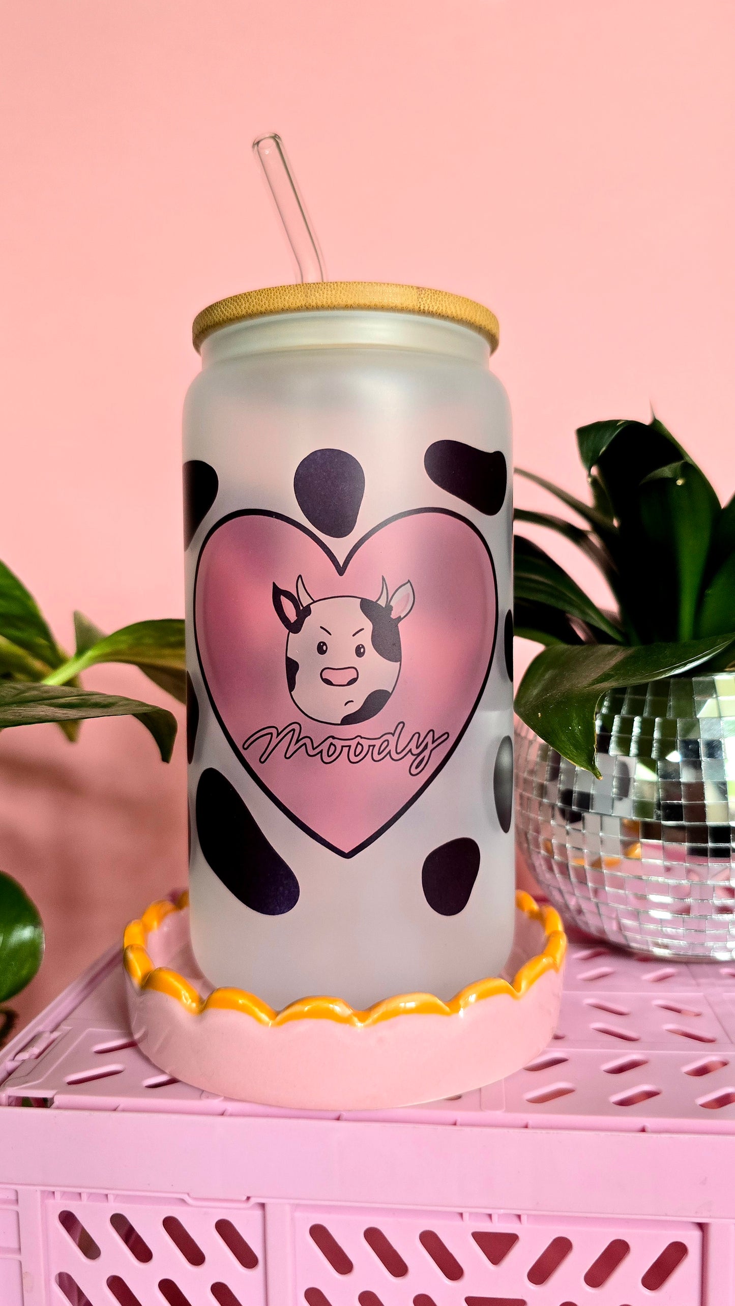 Moody Cow Print Glass Tumbler