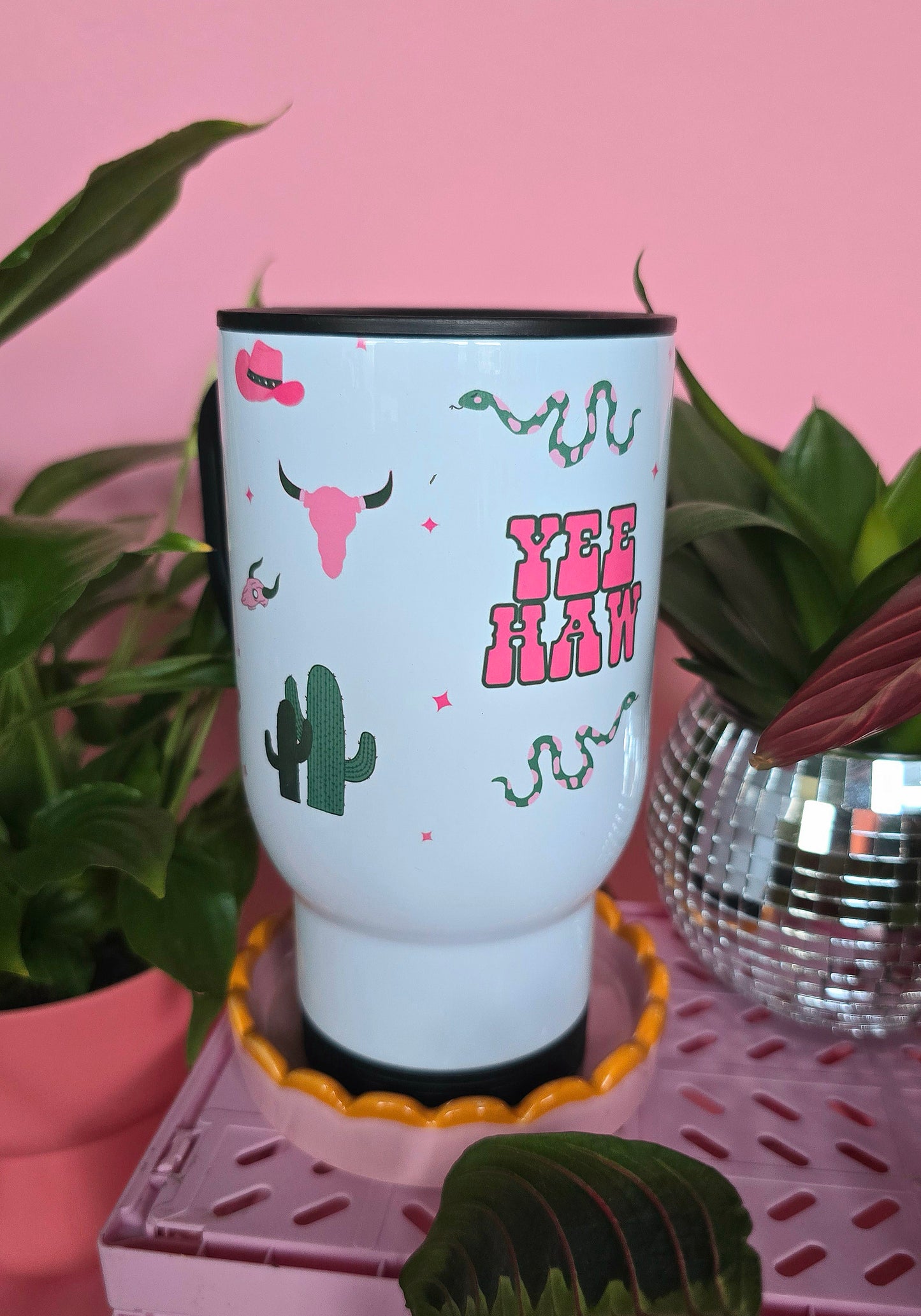 Yee Haw Western Pink & Green | Cute Travel Mugs