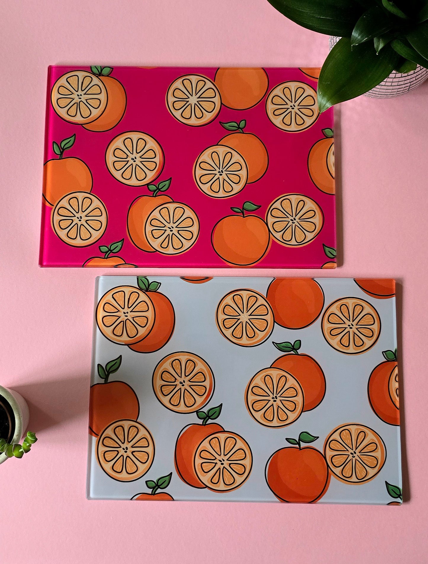 Fruity Oranges On Blue Glass Chopping Board