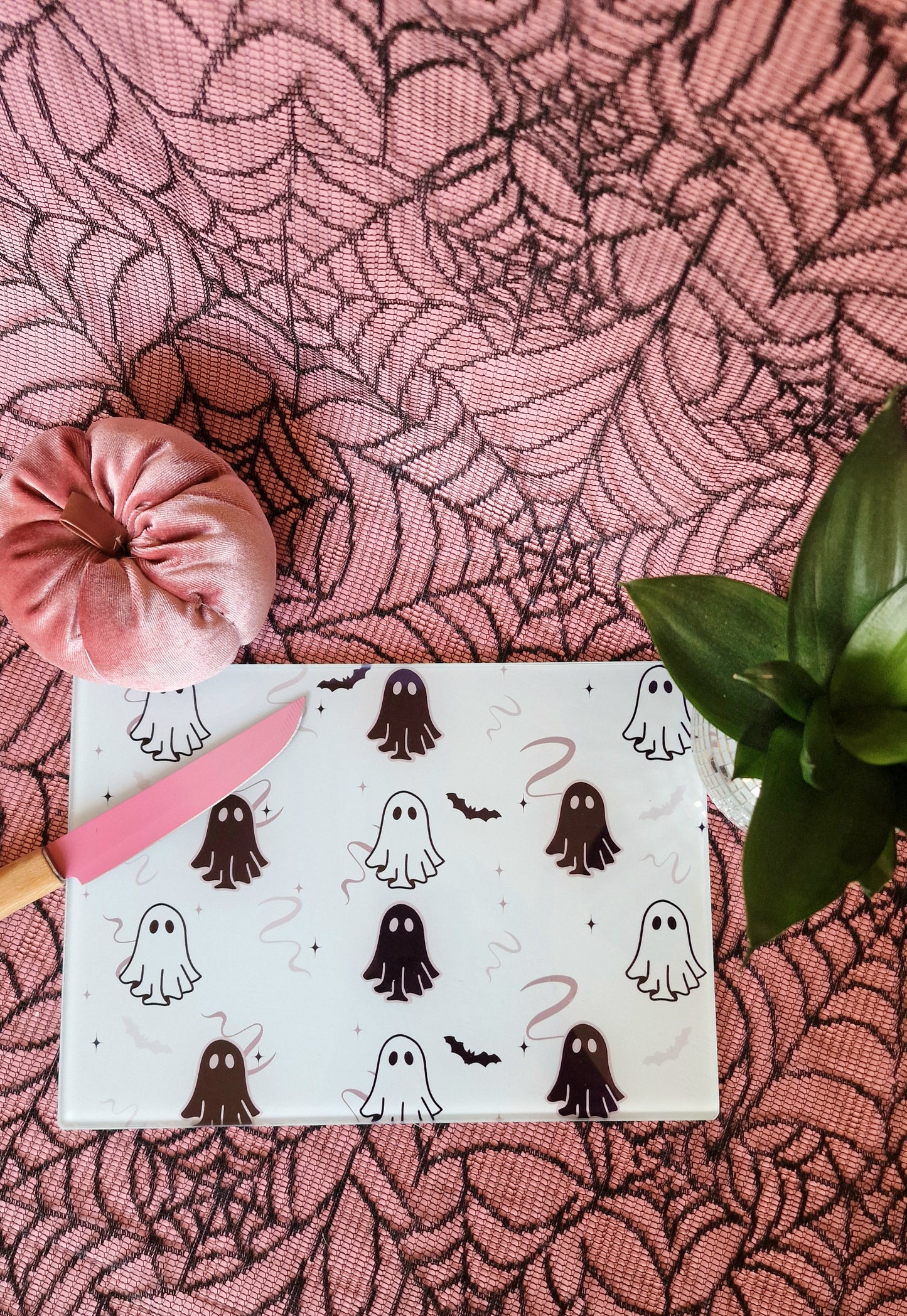Monochrome Ghosties Glass Chopping Board