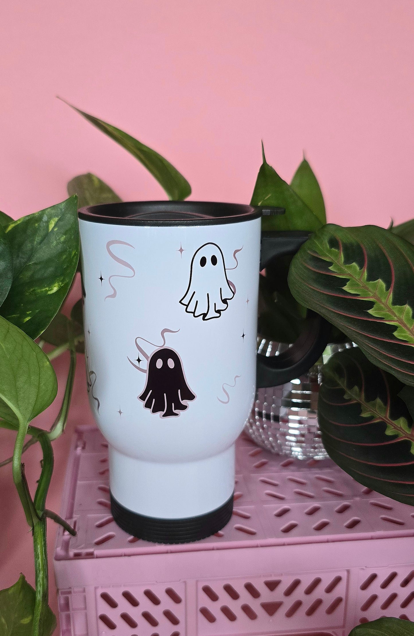 Monochrome Ghosties Travel Mug
