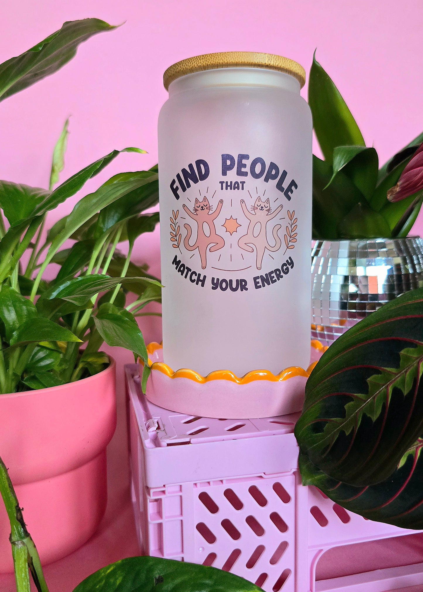 Cute Cat Find People That Match Your Vibe Glass Tumbler