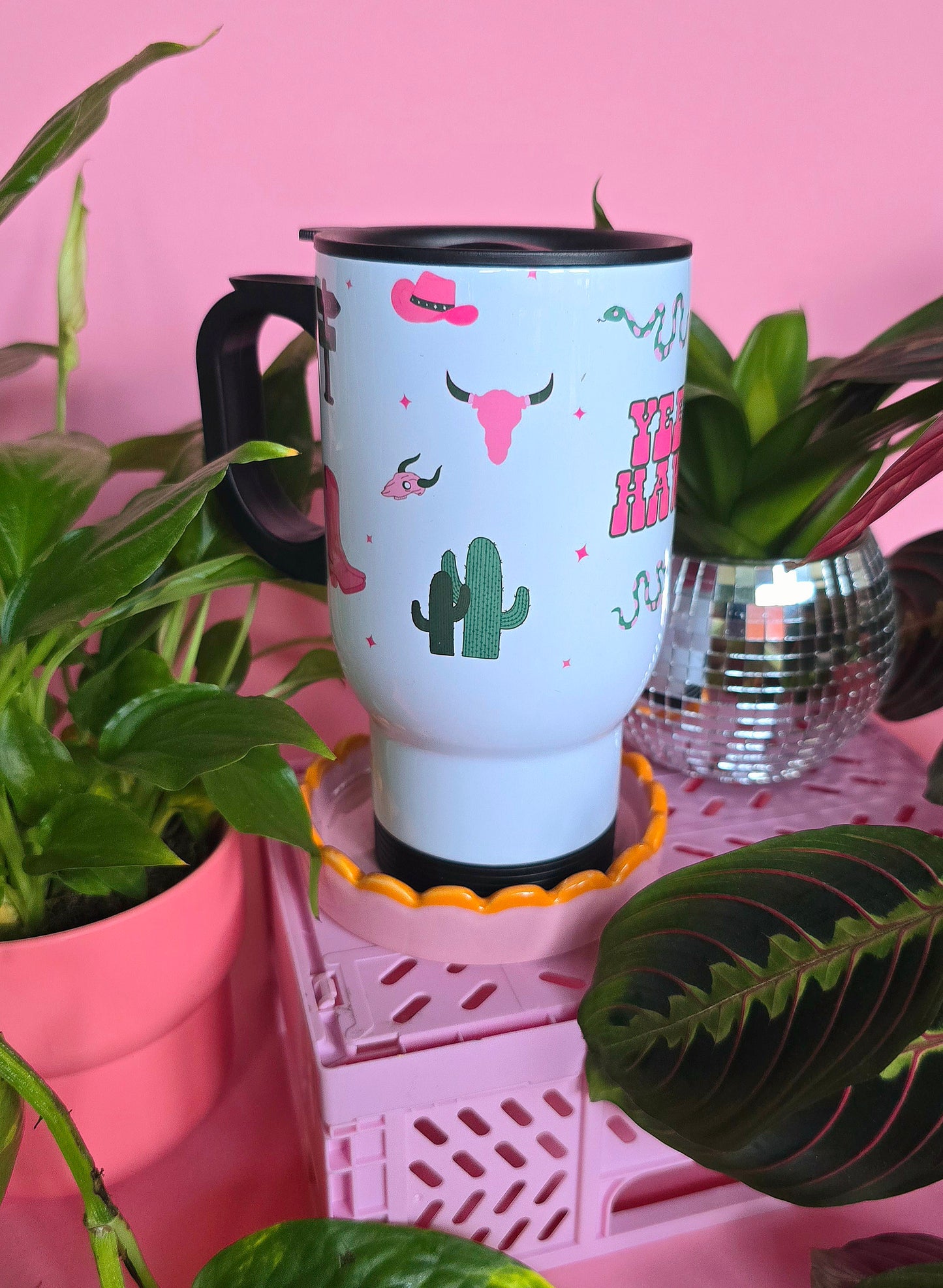 Yee Haw Western Pink & Green | Cute Travel Mugs