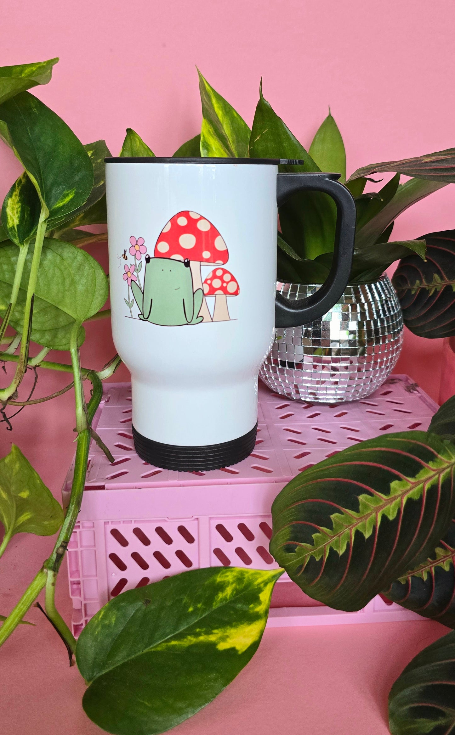 Cute Frog and Mushrooms Travel Mug